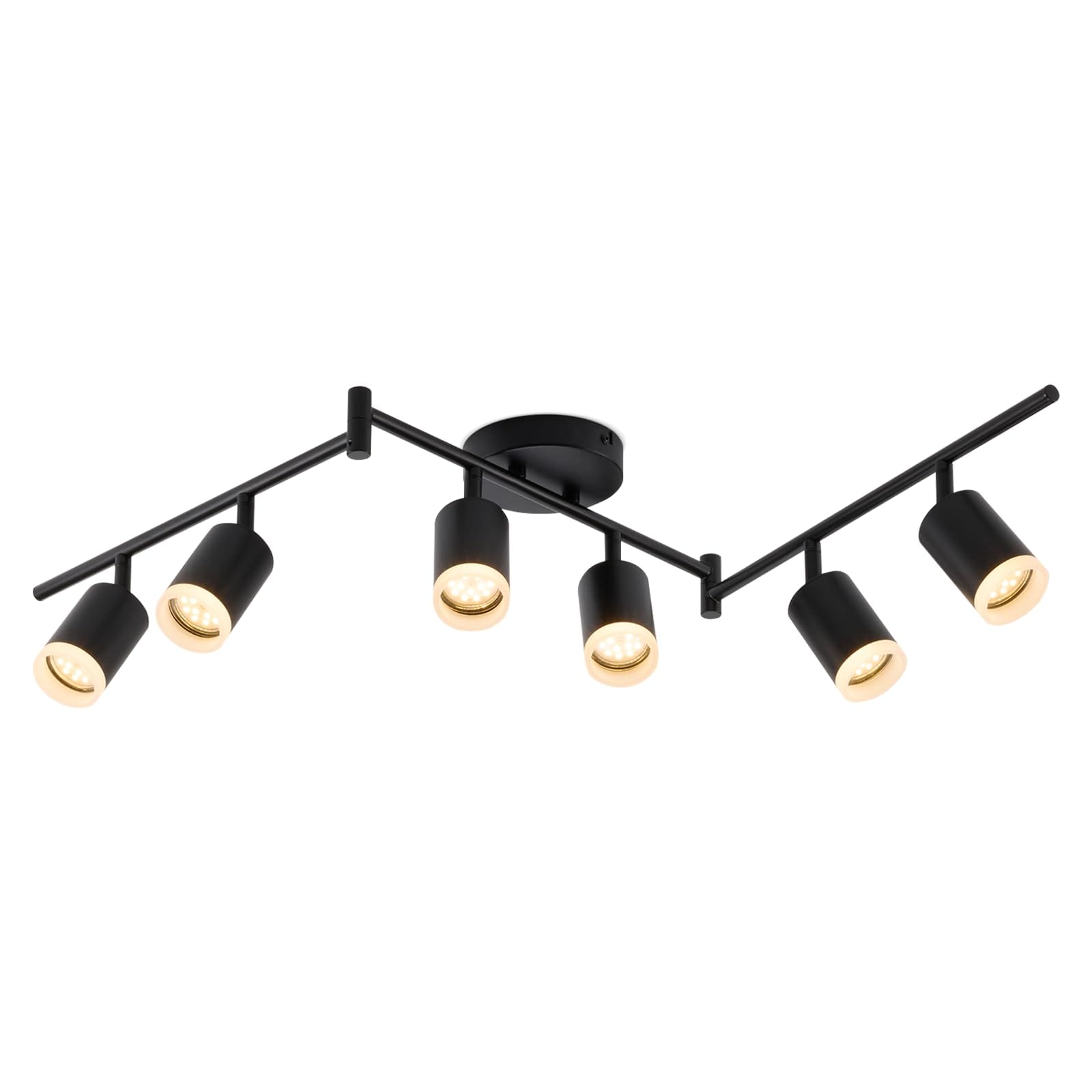Aoibox  6 Light Matte Black Adjustable Track Lighting Kit with Acrylic Ring Shades GU10 Bulbs Not Included