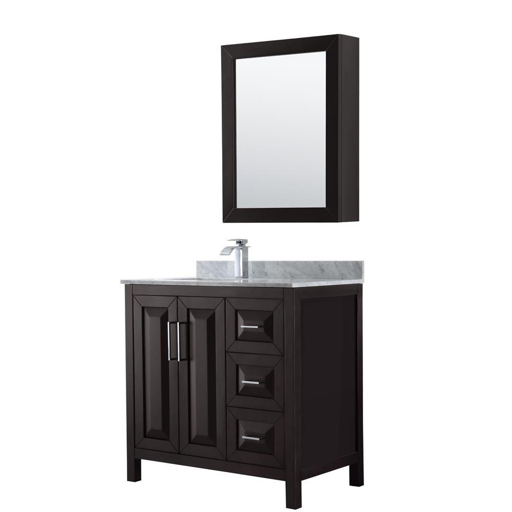 Wyndham Collection Daria 36-in Dark Gray Single Sink Bathroom Vanity with White Carrara Marble Natural Marble Top