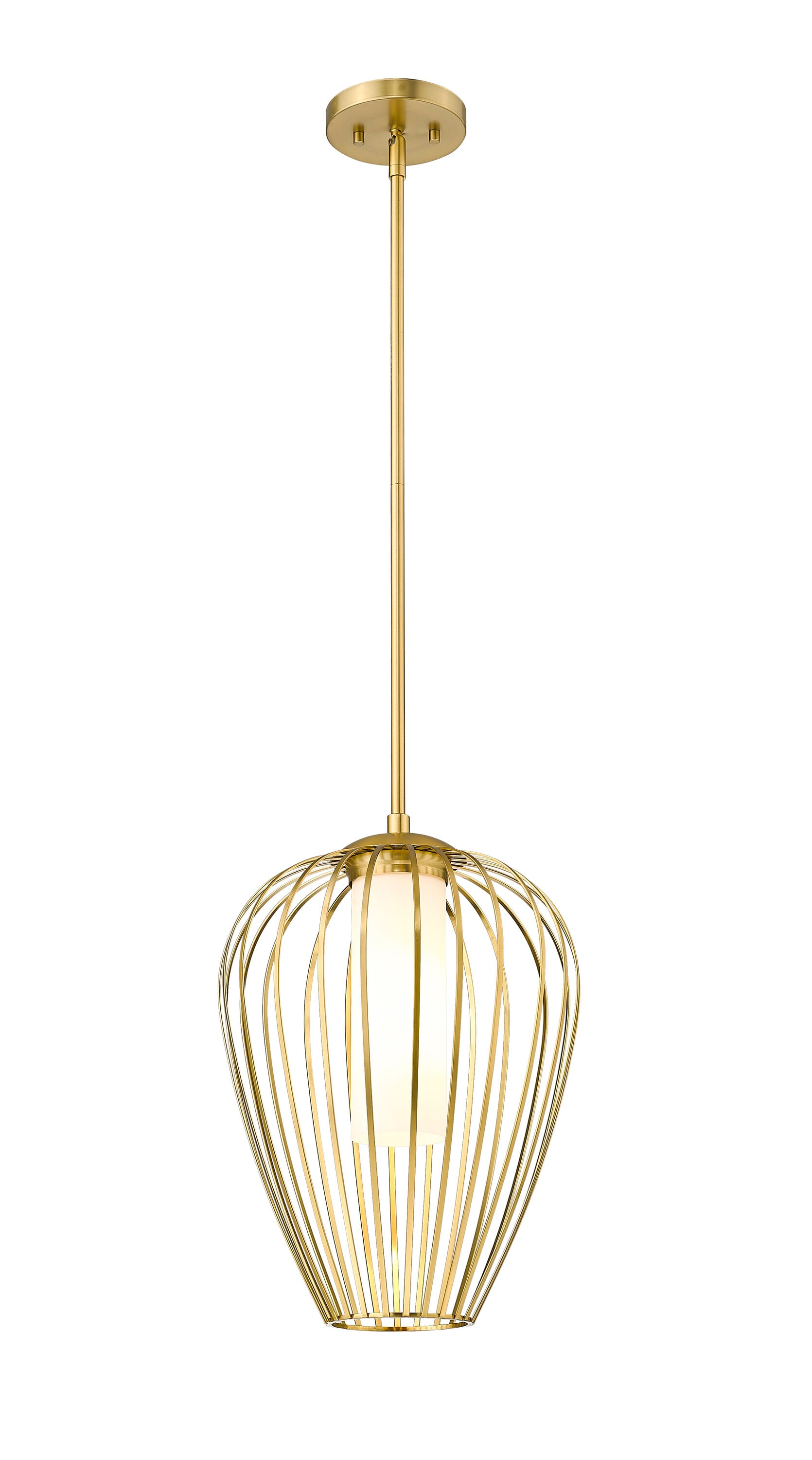 Modern Gold 12" Glass Pendant Light with Opal Shade