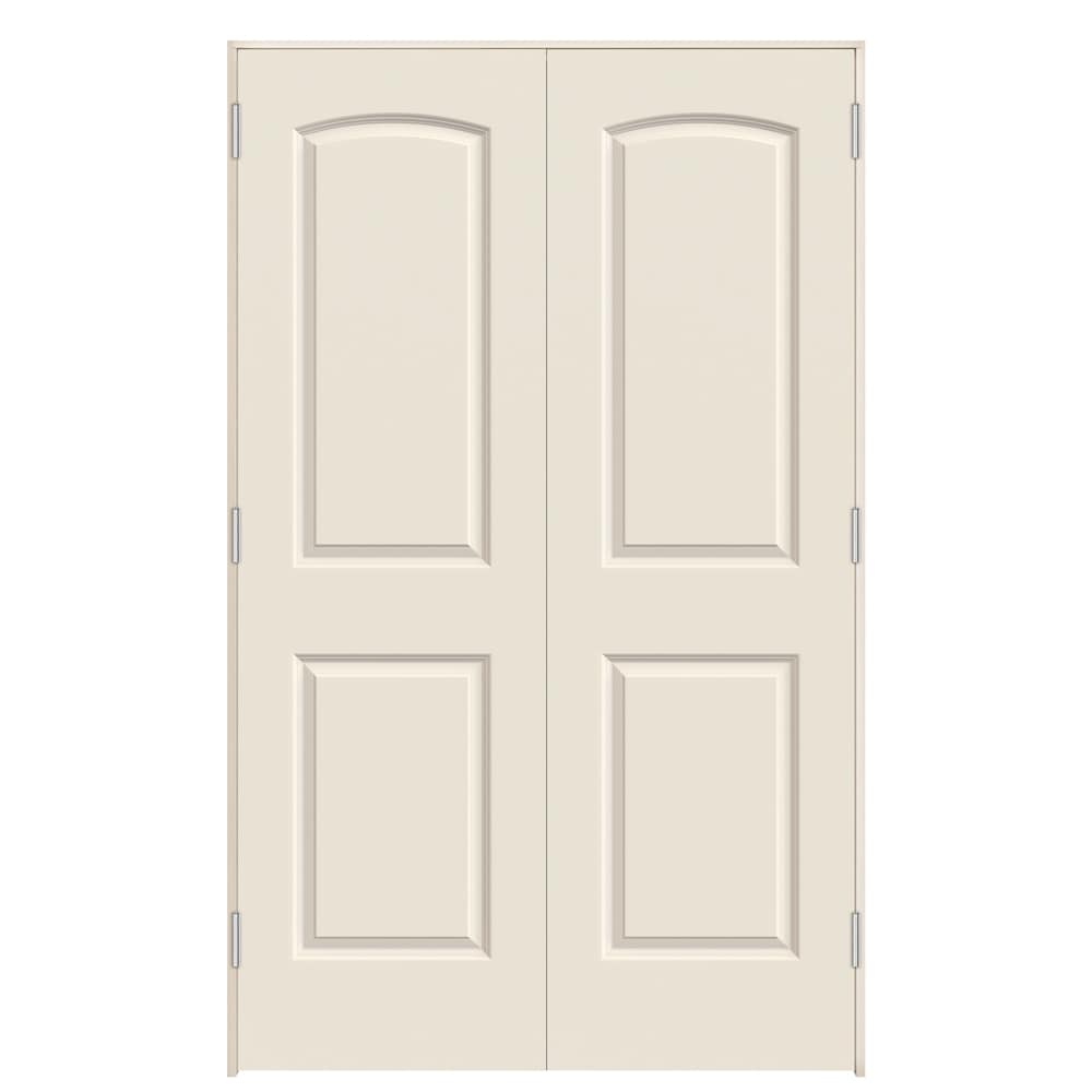 JELD-WEN JWPRO251600118 36-in x 80-in Primed Hollow core 2-panel round top Universal Smooth Primed Molded composite Flat Jamb Double Prehung Interior Door