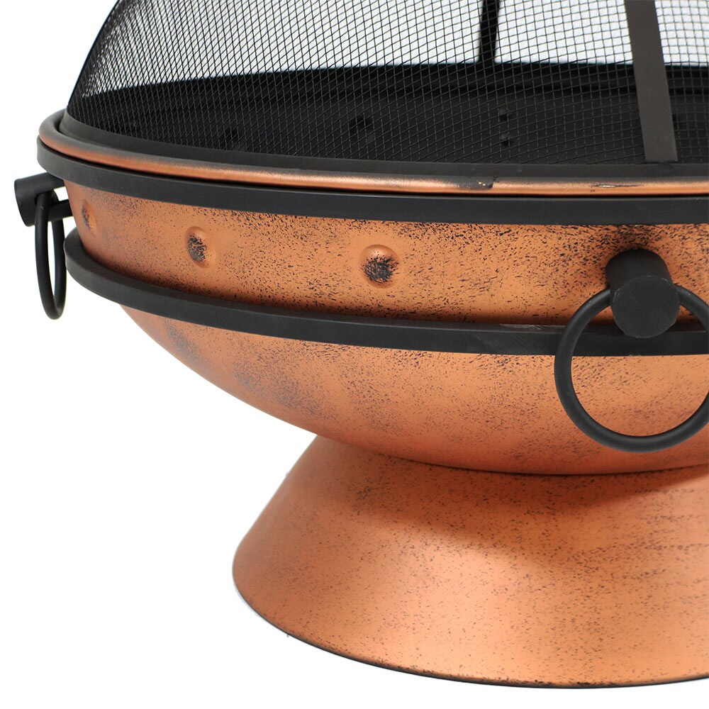 Copper Finish 30-Inch Round Wood-Burning Fire Pit with Handles