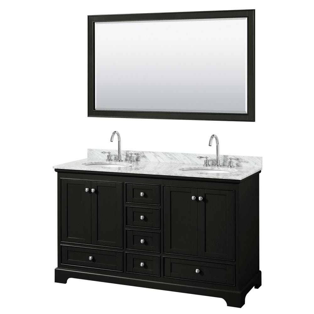 Wyndham Collection WCS202060DDECMUNOM58 Deborah 60-in Dark Espresso with Polished Chrome Trim Undermount Double sink Bathroom Vanity with White Carrara Marble Natural marble Top (Mirror Included)