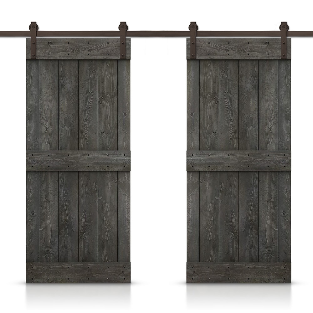 CALHOME CN+(2)SAB-79+03-26CG 52-in x 84-in Carbon Gray Wood Solid core Double Barn Door (Hardware Included)