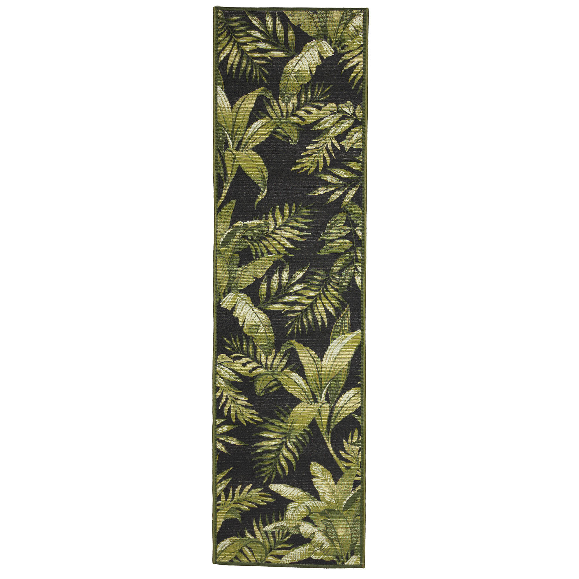 Aqua Palm Leaf Square Indoor/Outdoor Easy-Care Rug