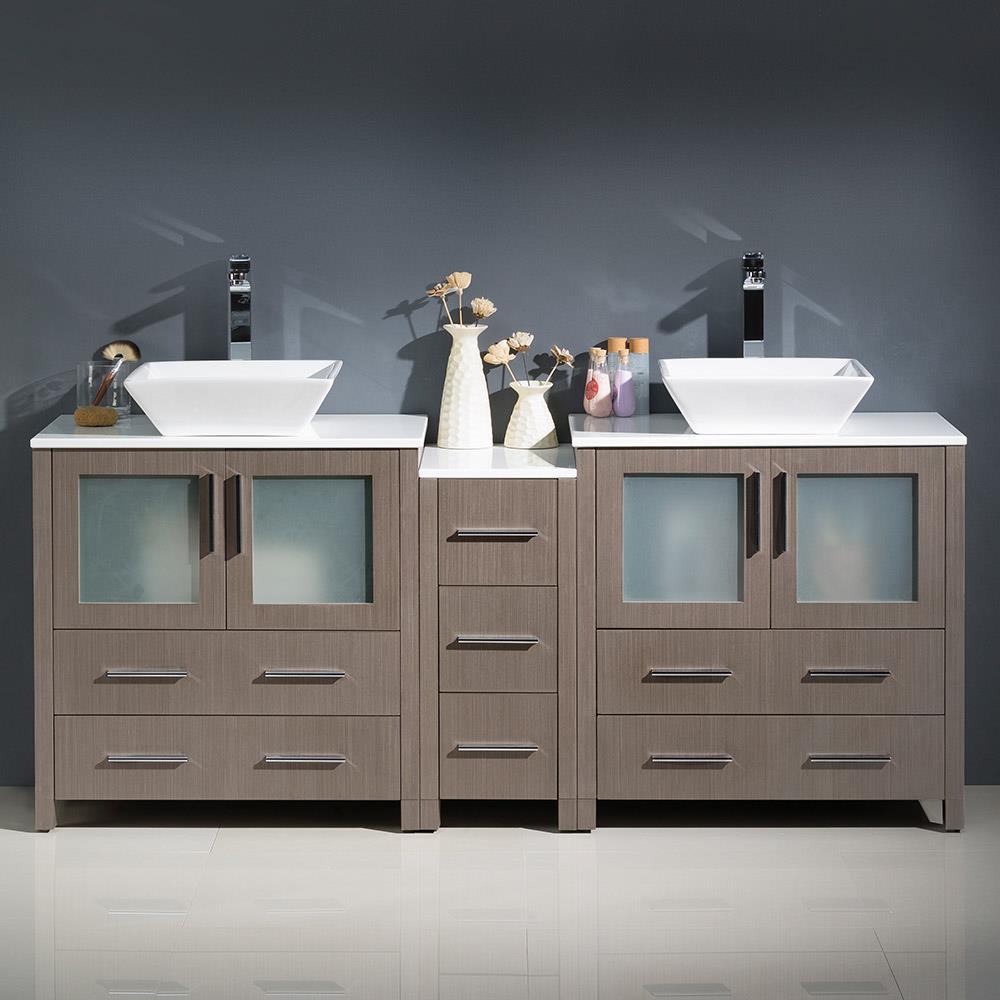 Fresca FCB62-301230GO-CWH-V Torino 72-in Gray Oak Double sink Bathroom Vanity with White Ceramic Top