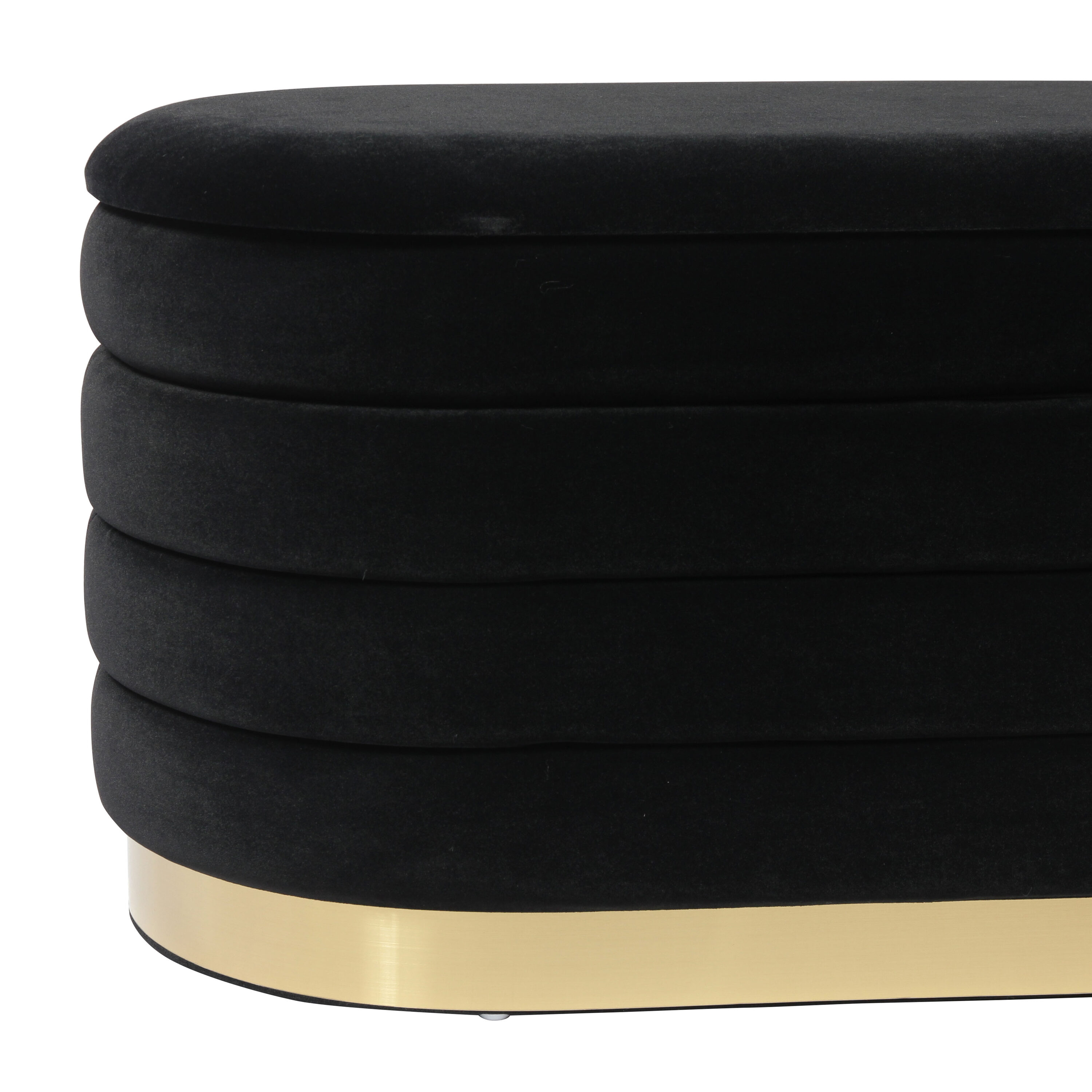 Contemporary Black Velvet Storage Bench with Gold Base