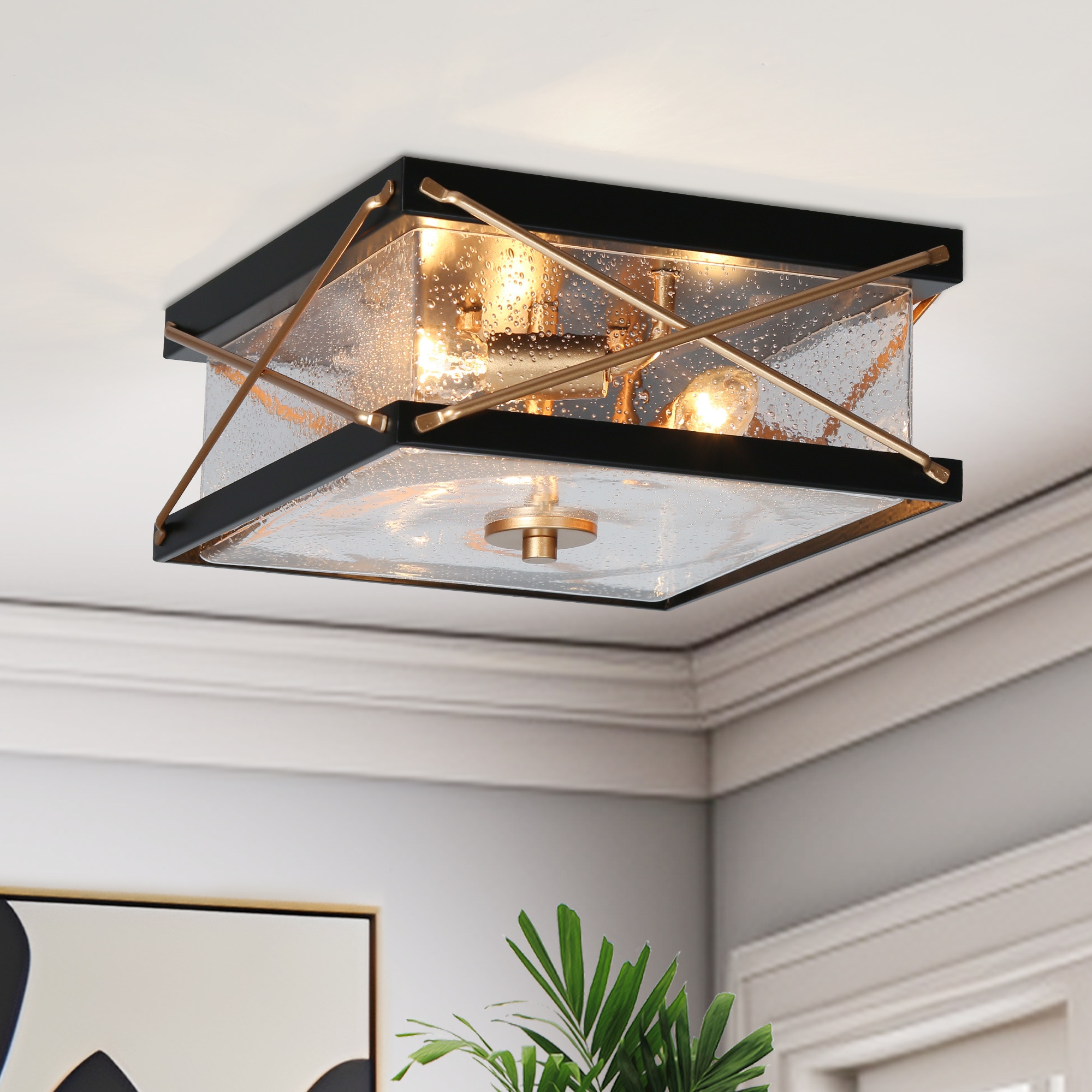 ZEVNI L3VMQ6JAW58C3SF8 Flusey 3 -Light 11.4-in Matte Black Flush Mount Light