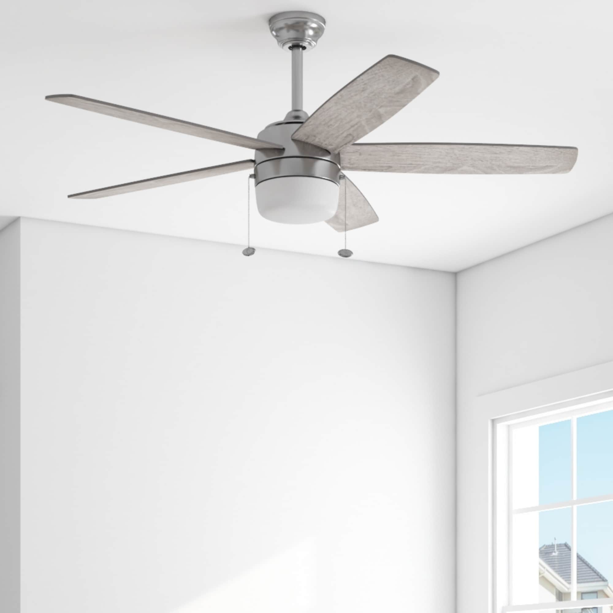 Harbor Breeze 42985 Becca 44-in Color-Changing Brushed Nickel with Gray Oak/Light Oak Blades Ceiling Fan With Light ( 5 -Blade )