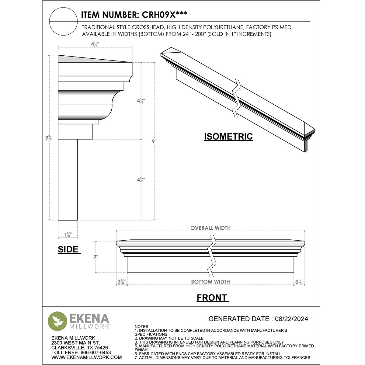 Ekena Millwork CRH09X32 Exterior-Window-Trim - View #2