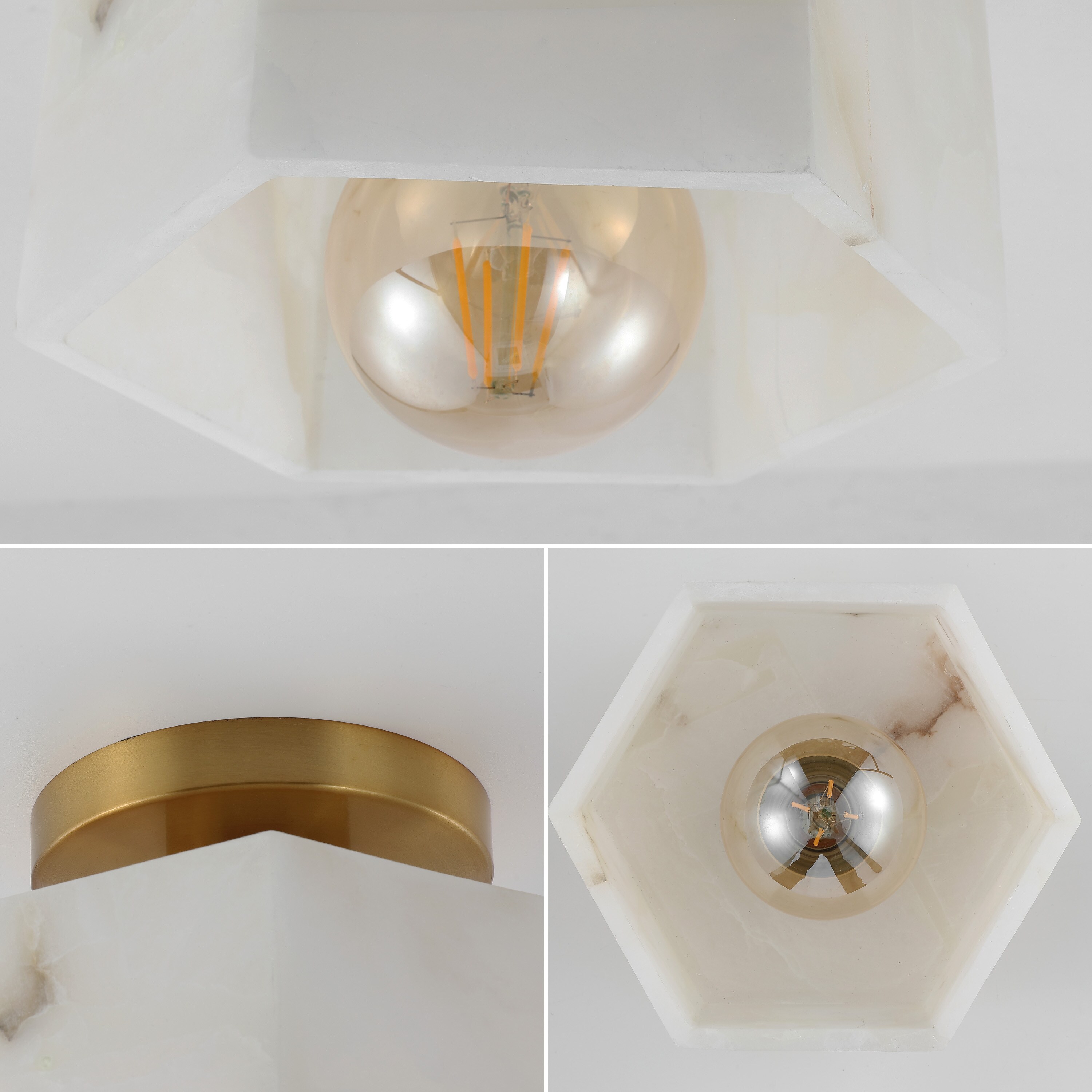 Tessa 8" White Marbling Brass LED Semi Flush Mount Light