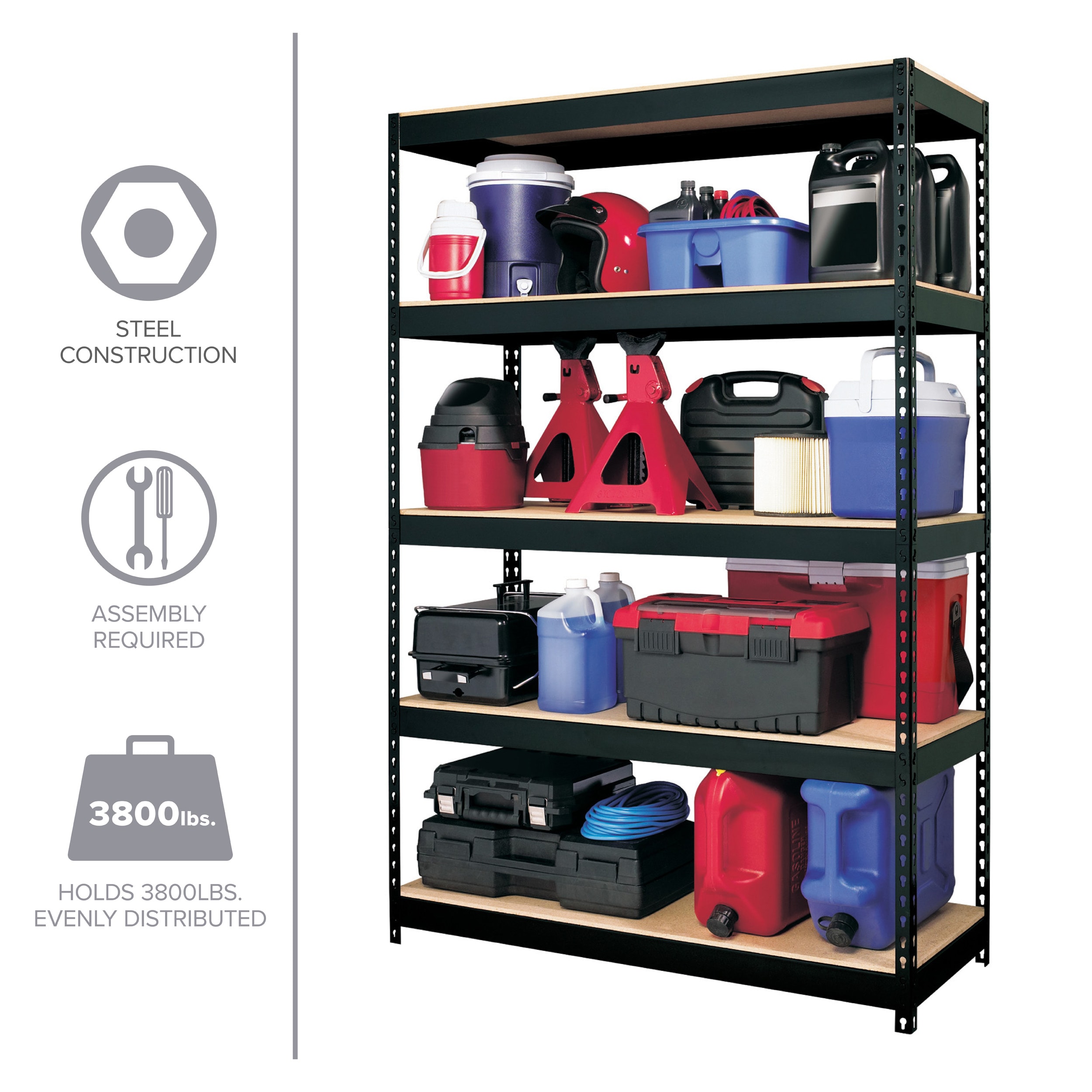 Black Steel 5-Shelf Heavy-Duty Storage Rack