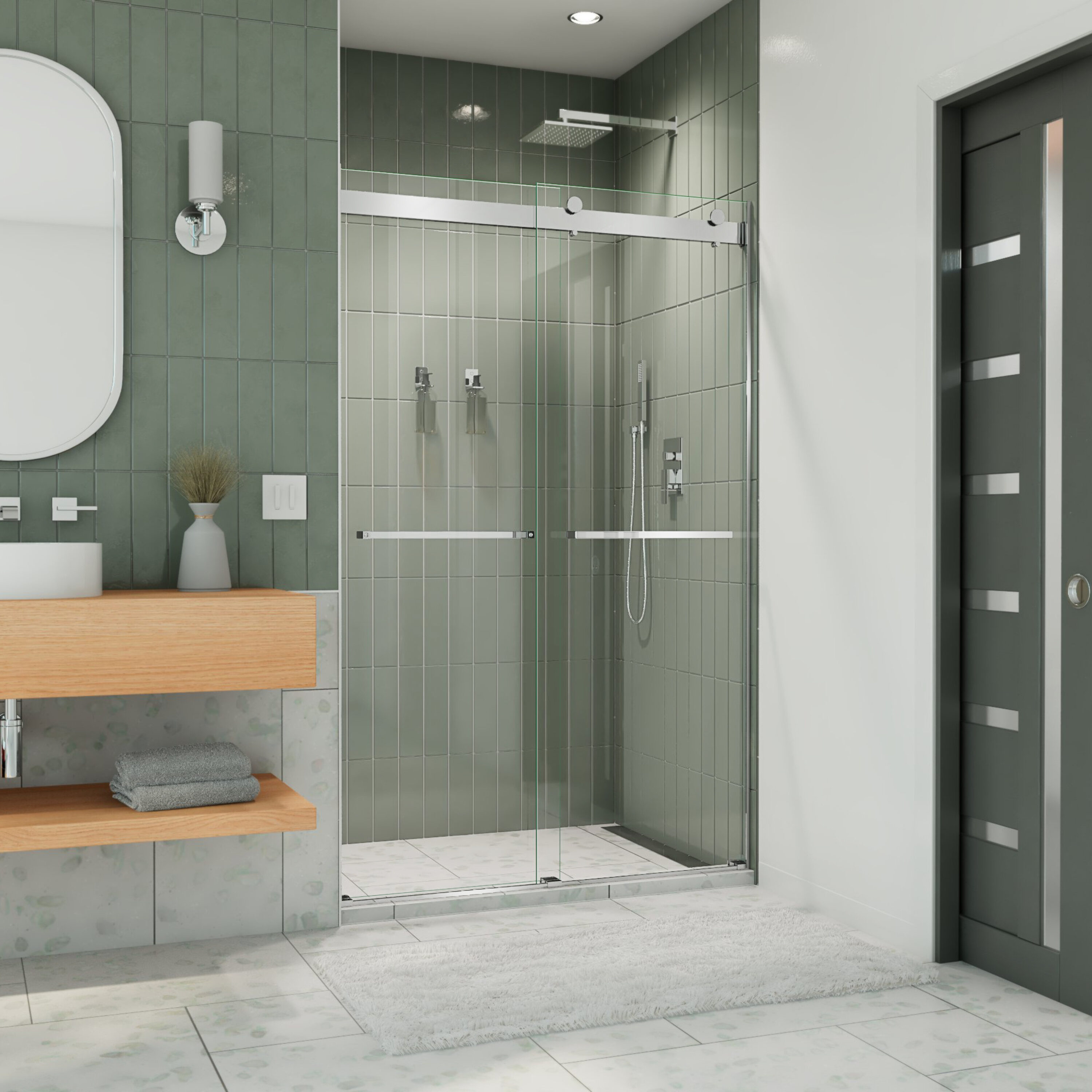 DreamLine SHDR-6348760-01 Essence Chrome 44-in to 48-in W x 76.0-in H Frameless Bypass Sliding Shower door 5/16-in Thick Clear Glass