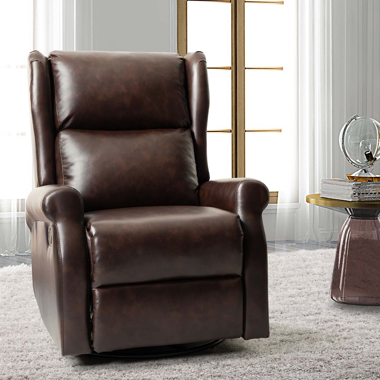 14 Karat Home Brown Faux Leather Upholstered Recliner in the Recliners ...