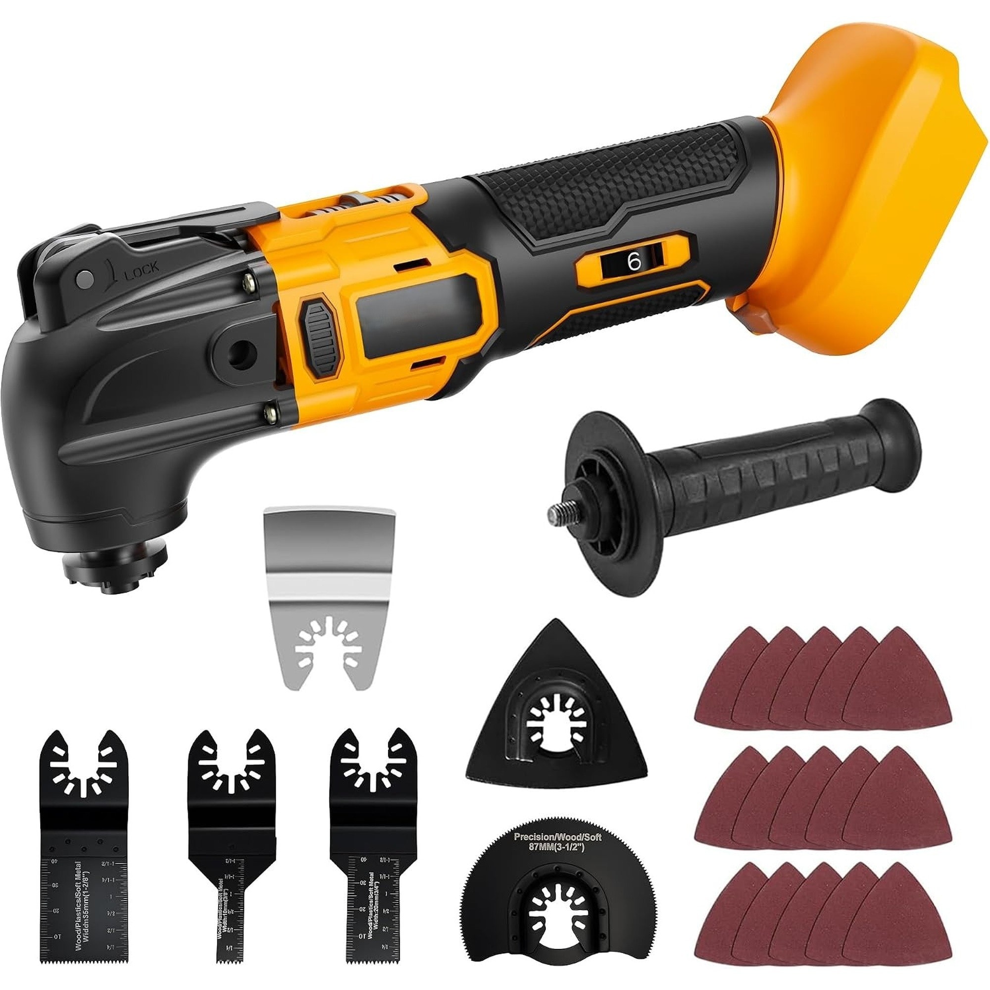 Angel Sar Cordless Oscillating Multi Tool Kit with Brushless Motor 6 Speed 22 Accessories 4 Deg Angle for Cutting Grinding Sanding