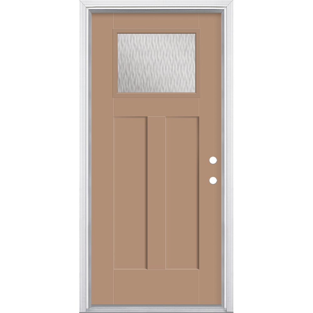 Masonite 627875 36-in x 80-in x 4-9/16-in Fiberglass Craftsman Left-hand inswing Warm Wheat Painted Prehung Front Door with Brickmould Insulating core