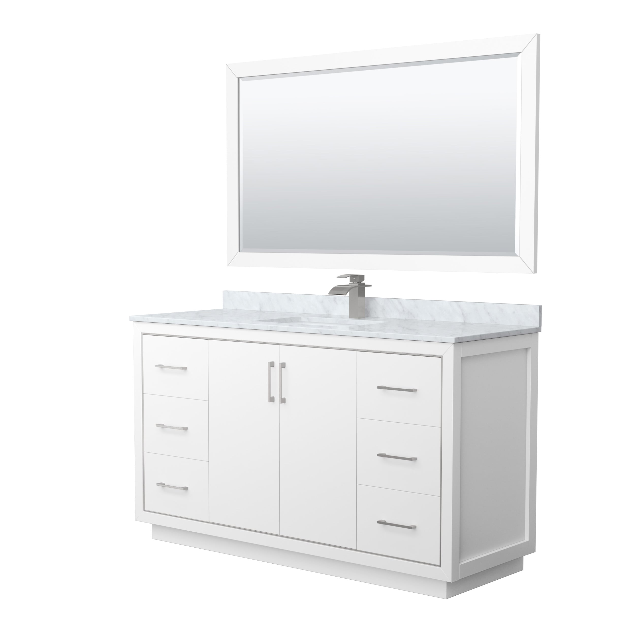Wyndham Collection WCF111160SWHCMUNSM58 Icon 60-in White with Brushed Nickel Trim Undermount Single sink Bathroom Vanity with White Carrara marble Natural marble Top (Mirror Included)