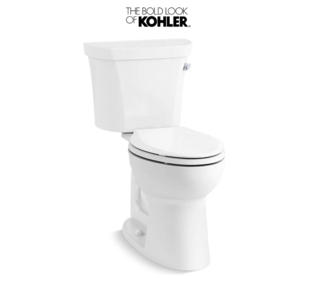 KOHLER Highline White Elongated Chair height 12-in Rough-In WaterSense 1.0 GPF 2-piece Toilet (Seat Not Included)