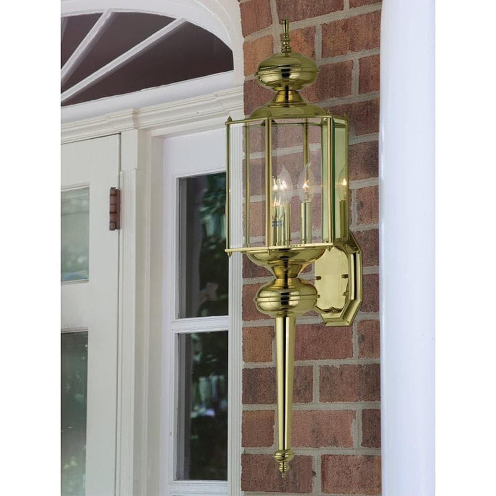 Polished Brass Outdoor Wall Lantern with Clear Beveled Glass