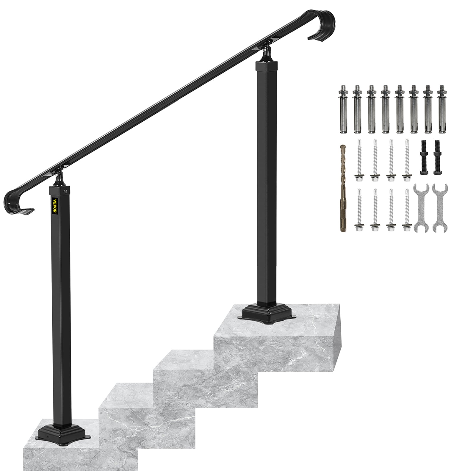 VEVOR 3-5 Steps Wrought Iron Handrail 55.1-Inches x 37.8-Inches Wrought iron Finished Wrought iron Handrail