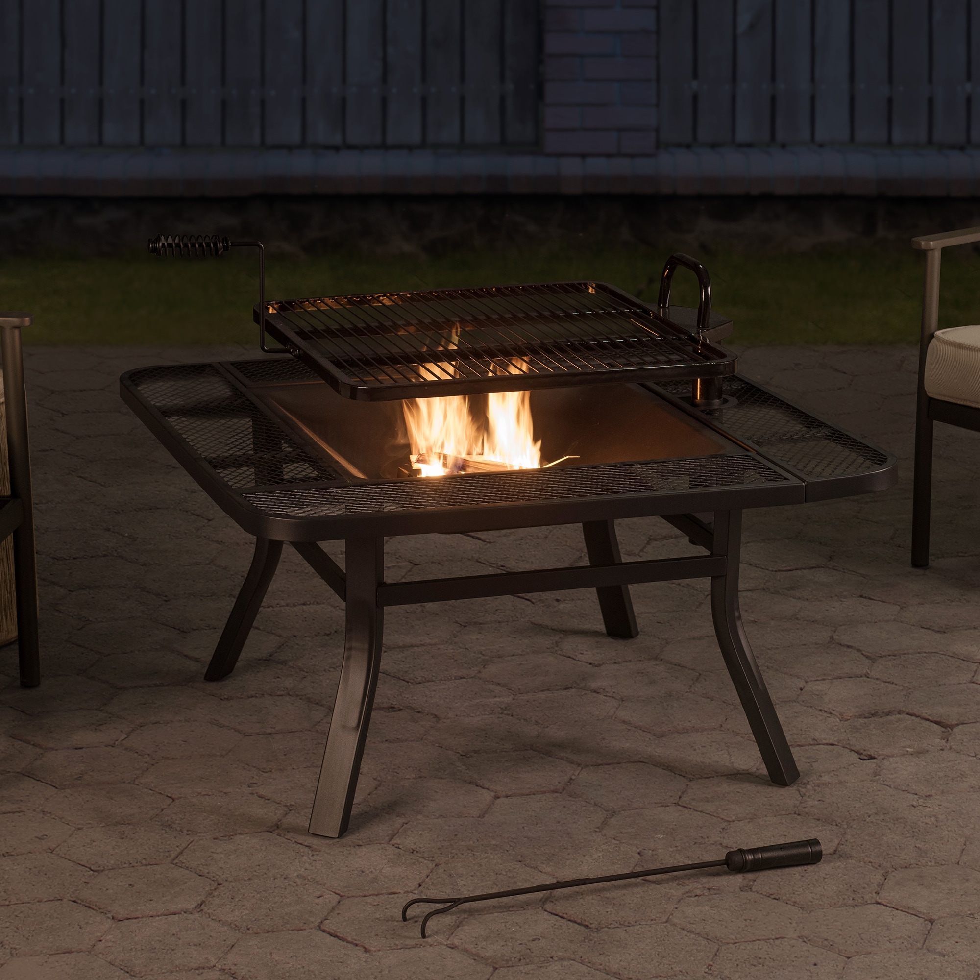 Sunjoy 38 Inch Black Wood Burning Grill Fire Pit