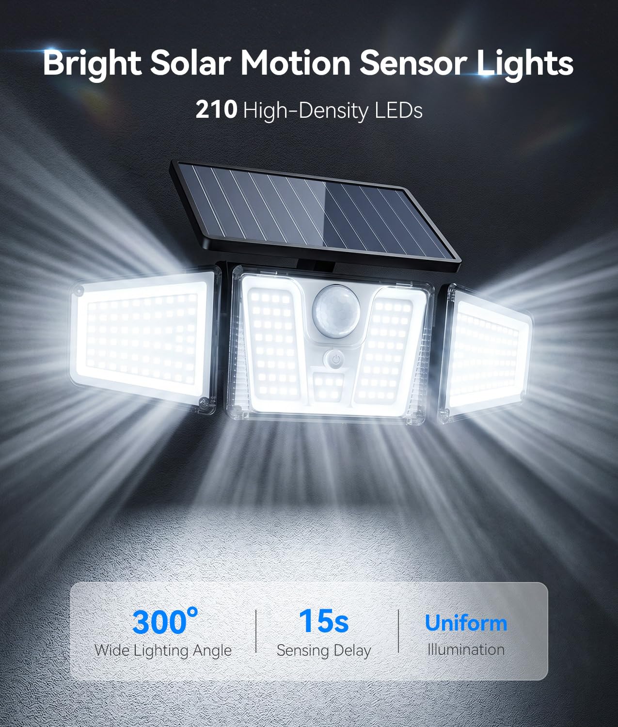Justincity Solar Flood Lights Outdoor Motion Sensor 210 LED Waterproof ...