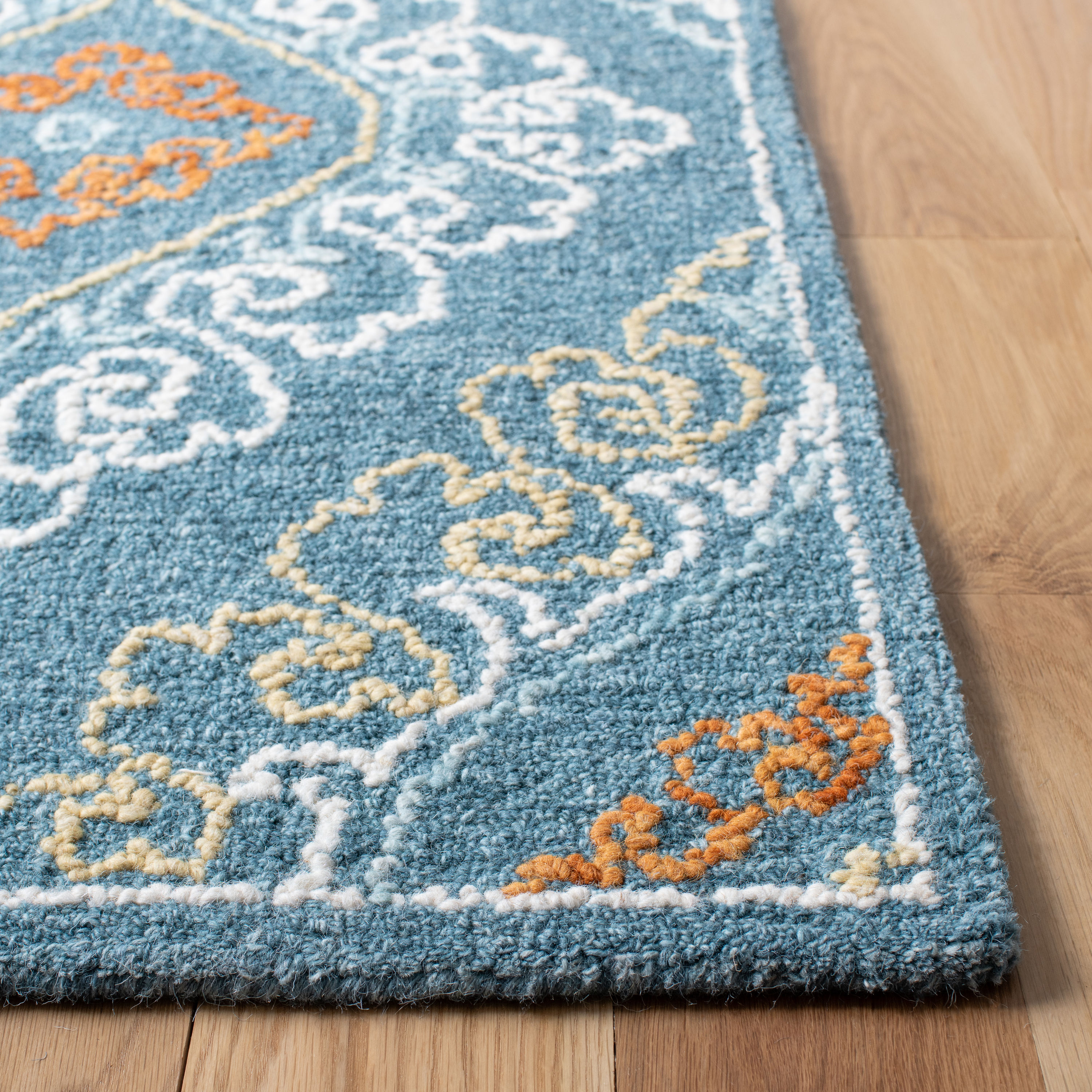 Handmade Tufted Blue Wool Round Area Rug, 8' Diameter
