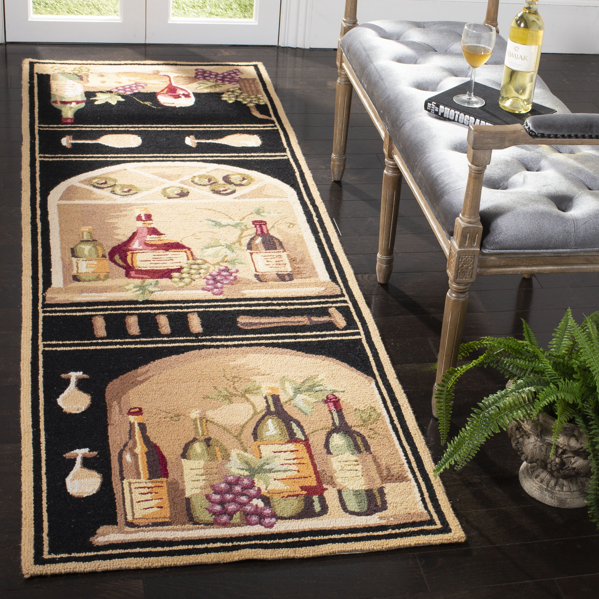 Safavieh HK254B-26 Chelsea Vino 3 x 6 (ft) Hooked Wool Black/Multi Rectangular Indoor Floral/Botanical Runner rug