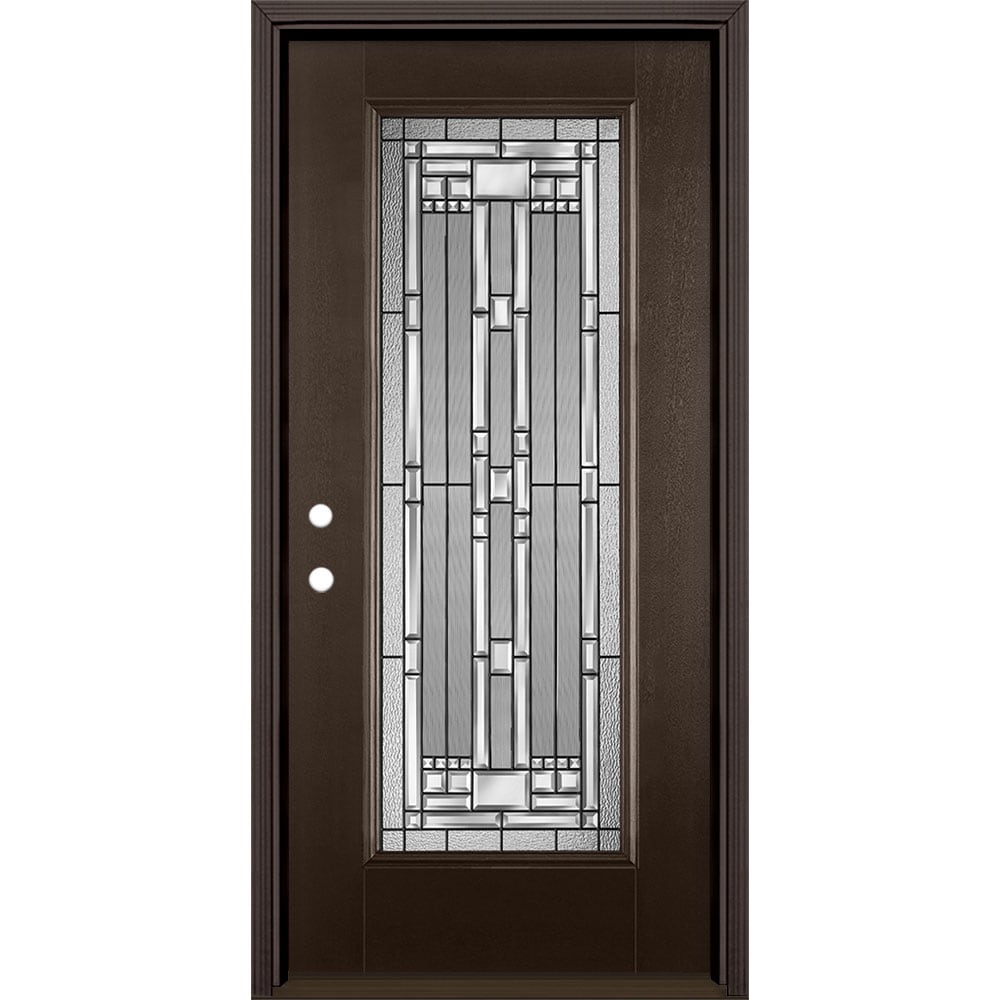 Masonite 3421166 Naples 36-in x 80-in x 4-9/16-in Fiberglass Full lite Right-hand inswing Walnut Stained Prehung Front Door with Brickmould Insulating core