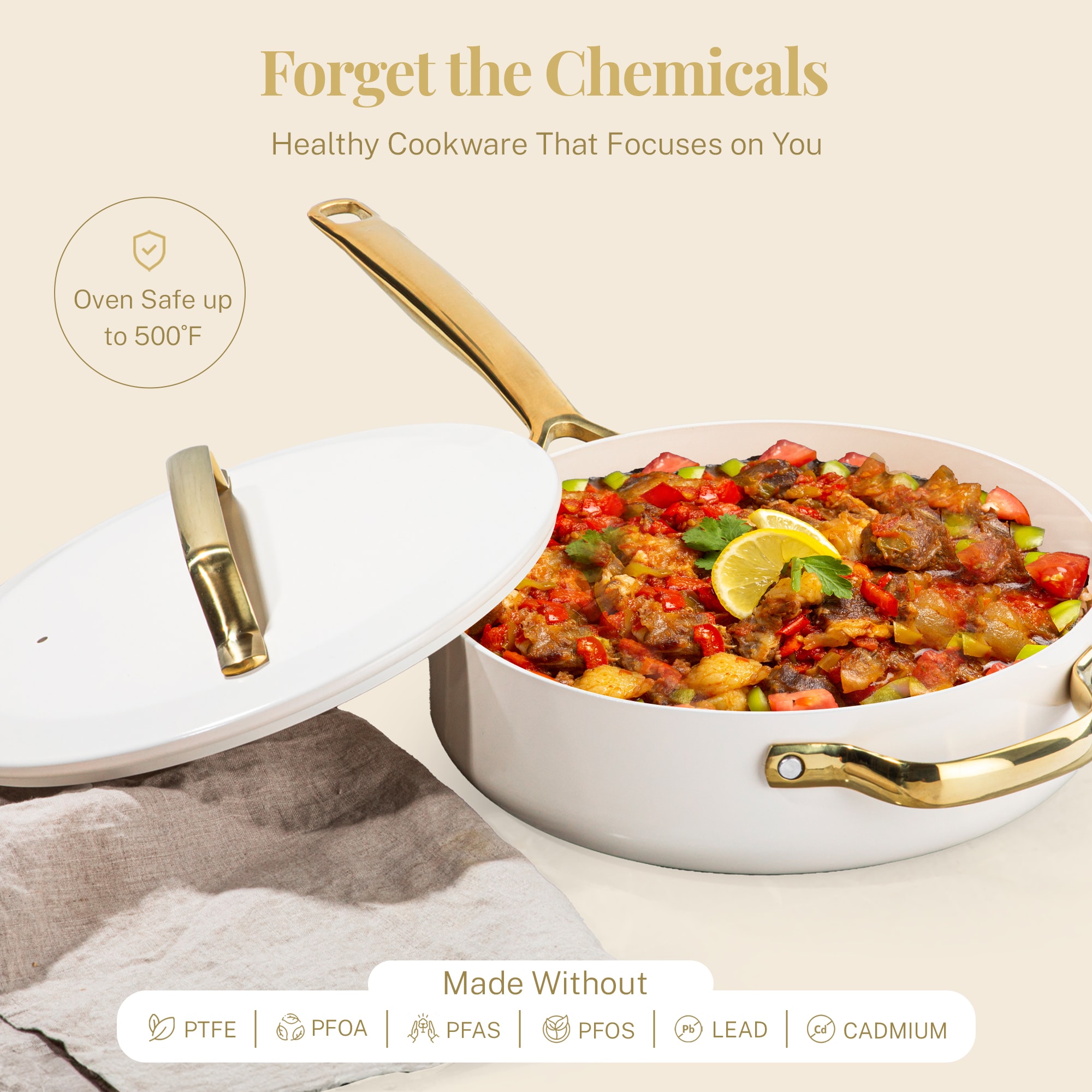 Modern Gold Trim Aluminum Nonstick Sauté Pan, 4 qt
