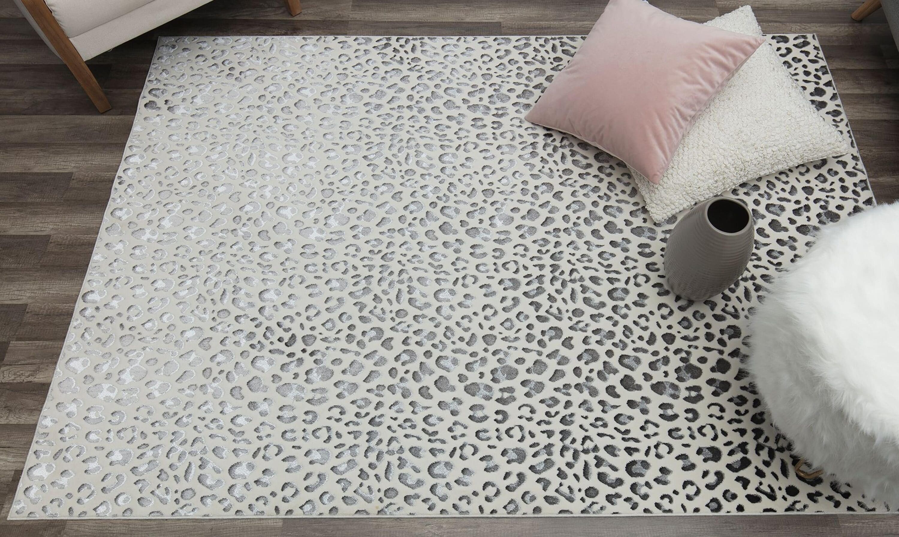Rugs America 28345 Hazel 8 x 10 (ft) Loomed Polyester Snow Leopard Rectangular Indoor Animal print Farmhouse/Cottage Area rug