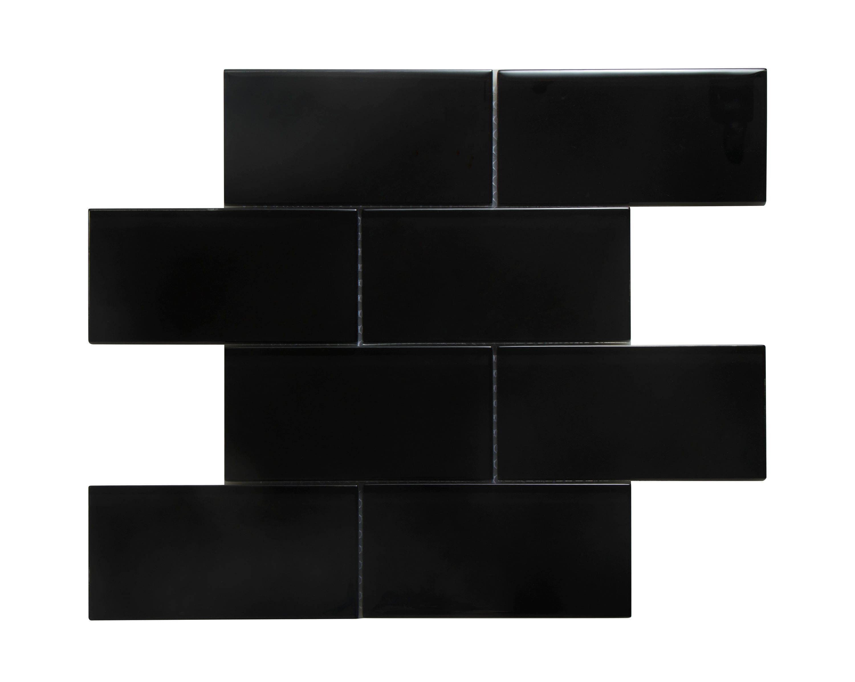 WS Tiles WST-34C Premium Glass Series Black 3-in x 6-in Polished Glass Standard Wall Tile ( 5-sq ft Carton )