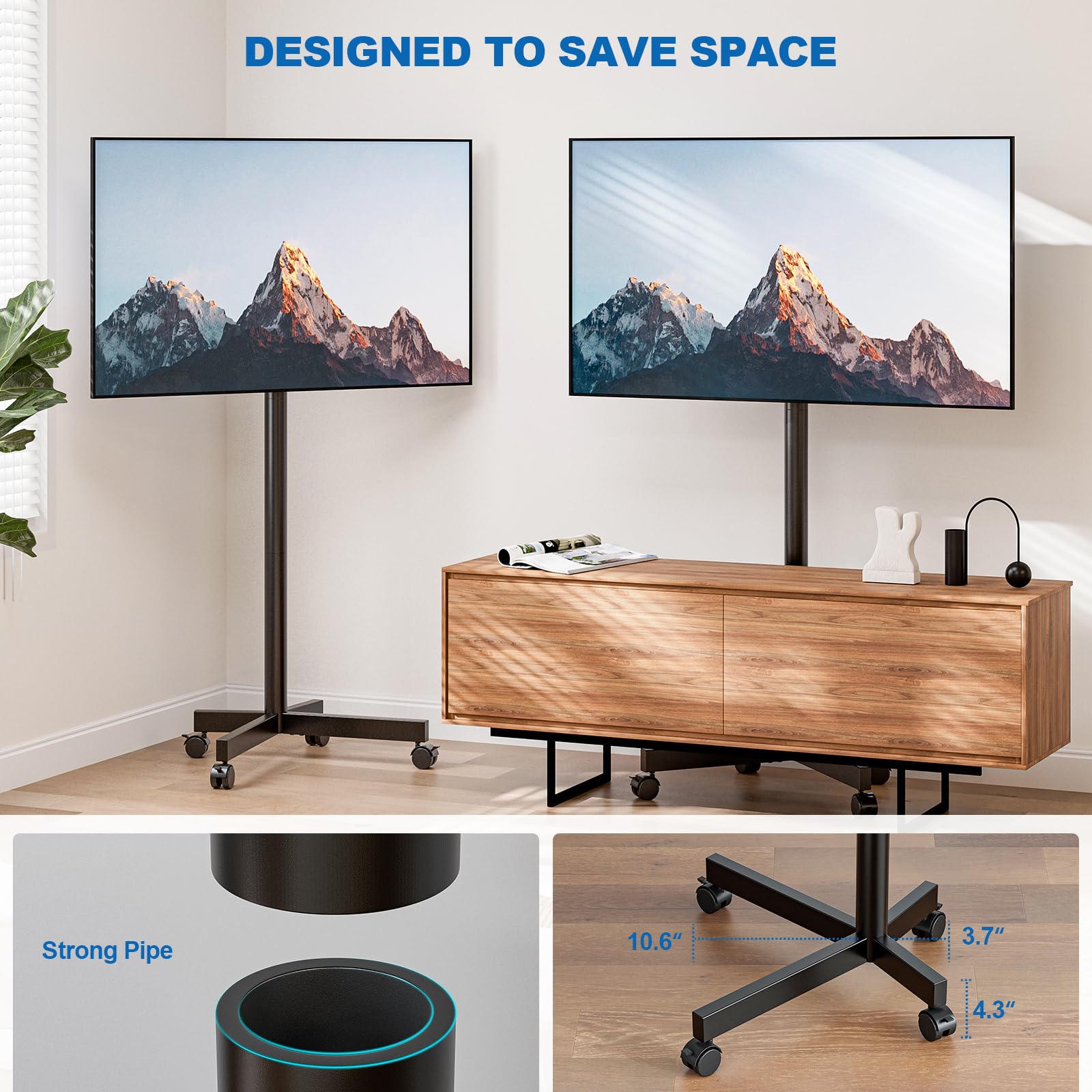 ITOPFOX Mobile TV Cart Rolling TV Stand for 23 65 Inch LCD LED OLED 4K ...