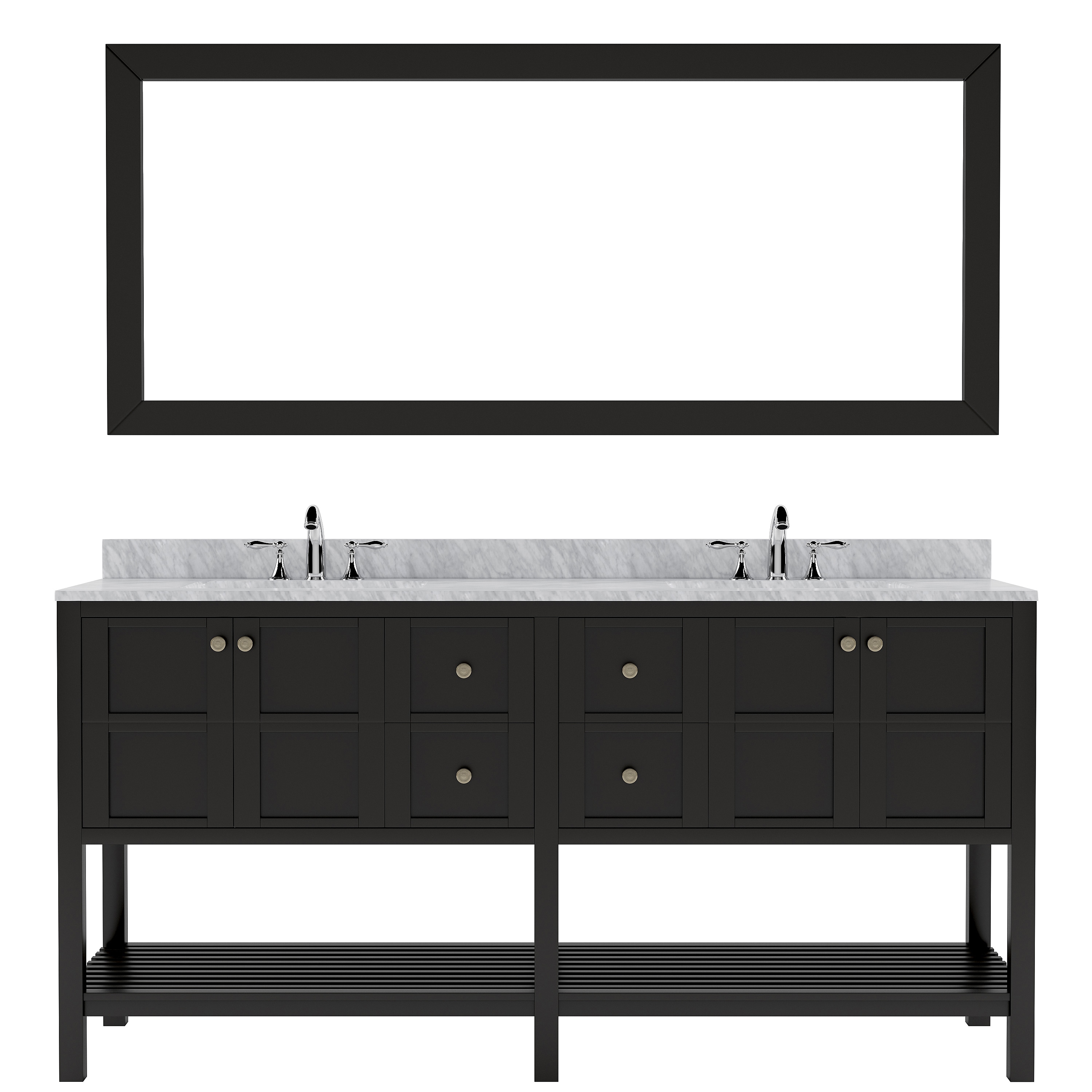 Virtu USA ED-30072-WMSQ-ES-002 Winterfell 72-in Espresso Undermount Double Sink Bathroom Vanity with Italian Carrara White Marble Top (Mirror and Faucet Included)