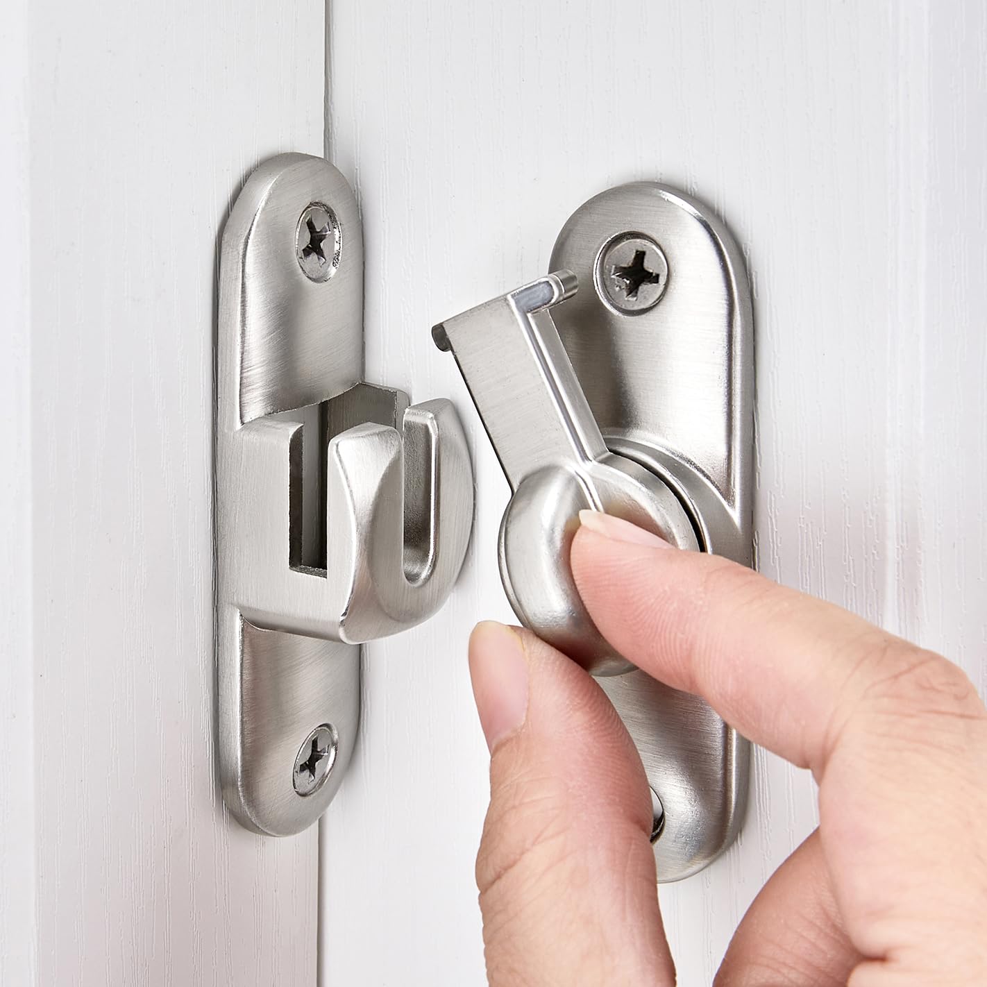 Misopily  6 pack Silvery Barn Door Latches Zinc Alloy 90 Degree and 180 Degree Flip Gate Lock Right Angle Security Latch for Cabinets Bathroom