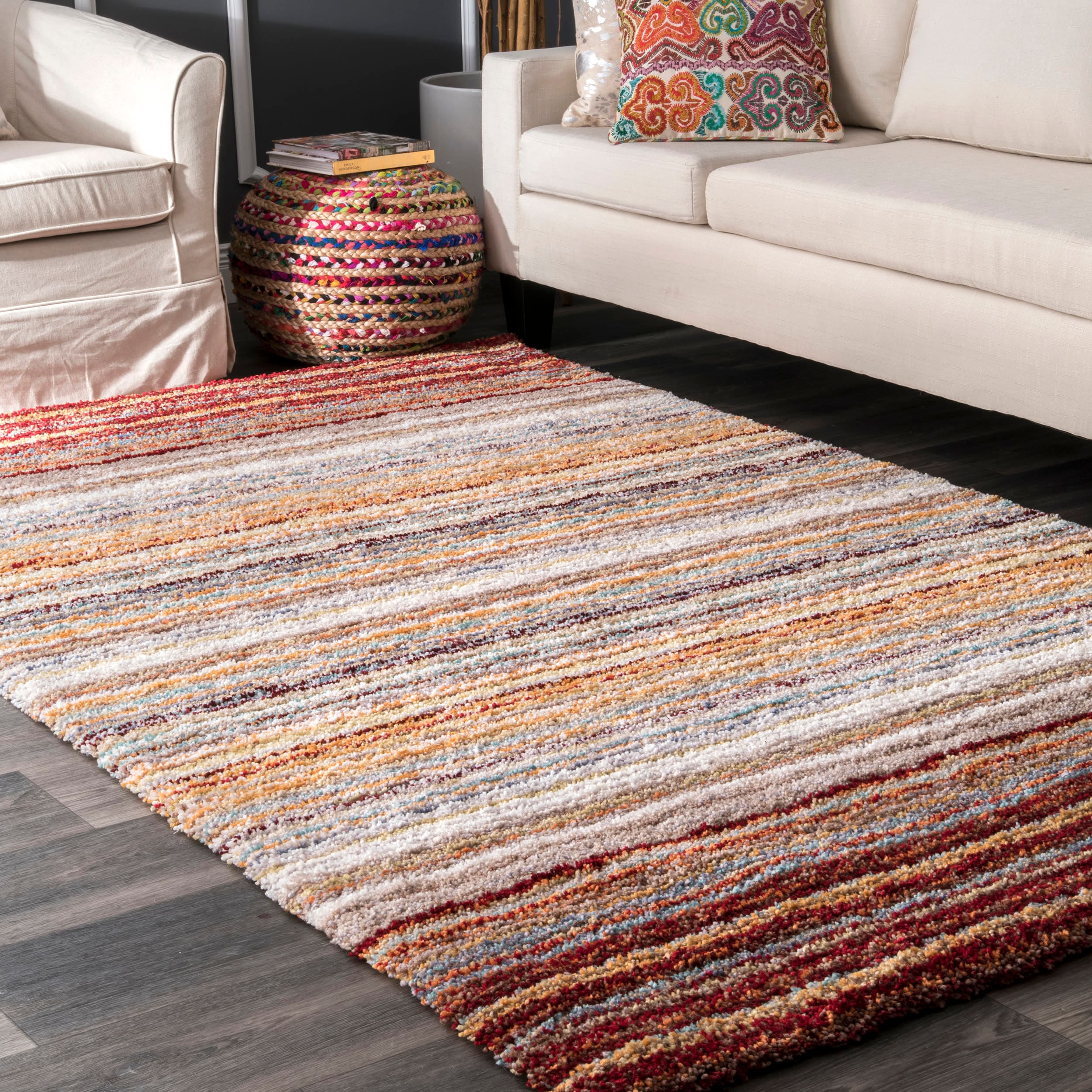 nuLOOM HJZOM1D-508 Zoomy 5 x 8 (ft) Tufted Polyester Red Multi Rectangular Indoor Stripe Area rug