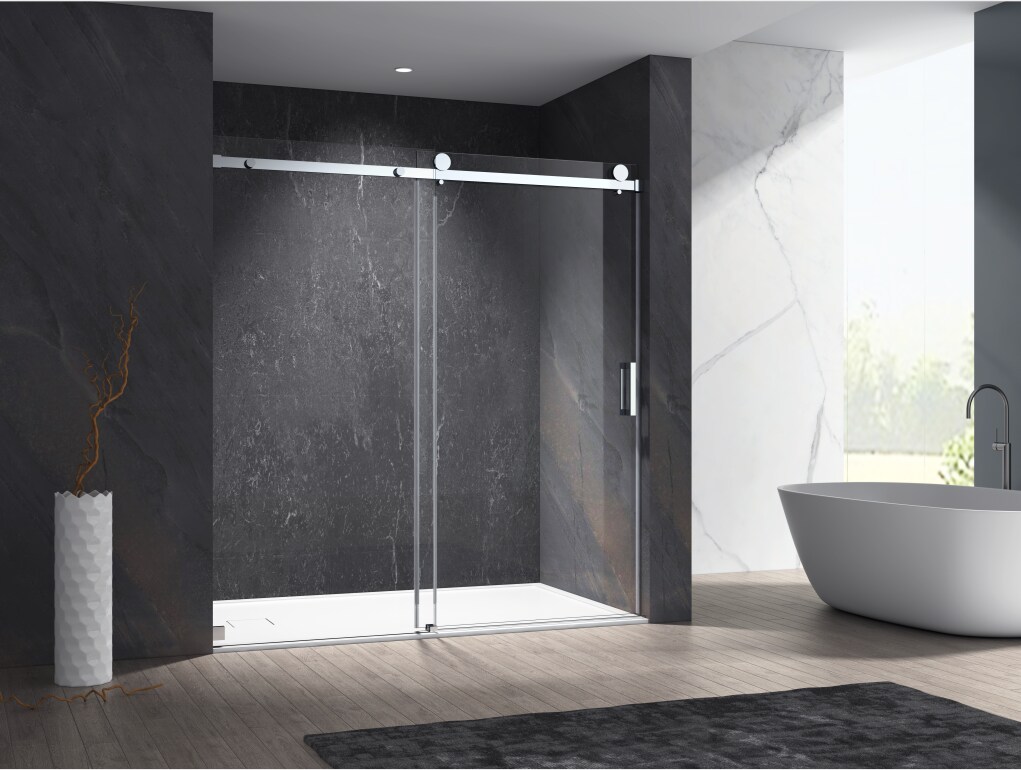 CASAINC CVY-SS05-60CH Shower Door Chrome 57-in to 60-in W x 76-Inches H Frameless Standard Sliding Shower door 3/8-in Thick Clear Glass