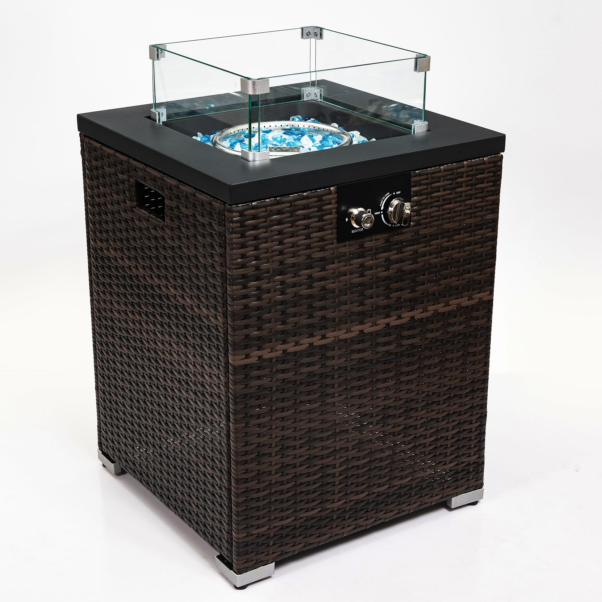 Bayfeve BF-7628-PCS 21.65-in W Dark Brown Wicker Square Tabletop Liquid propane Fire table