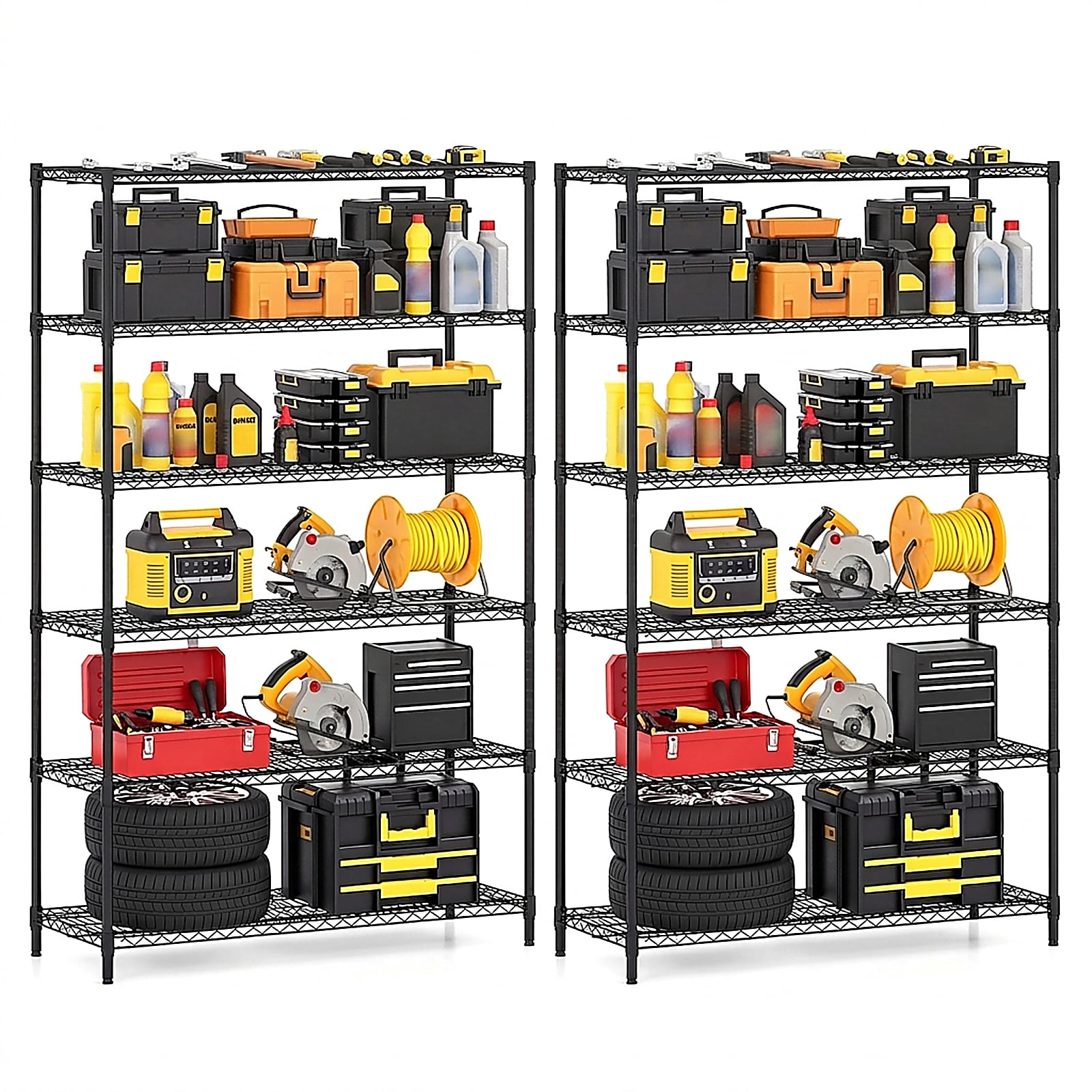 SUGIFT 48-in W x 18-in D x 78.5-in H 6-Tier Heavy-Duty Black Metal Wire Shelving Unit (2-Pack)