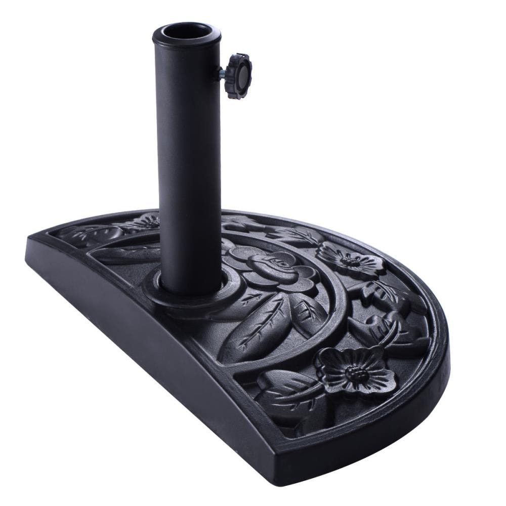 Black Ornate Concrete Half Round Umbrella Base, 20 Inch
