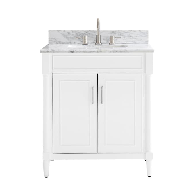 Allen Roth Perrella 31 In White, Single White Bathroom Vanity With Marble Top