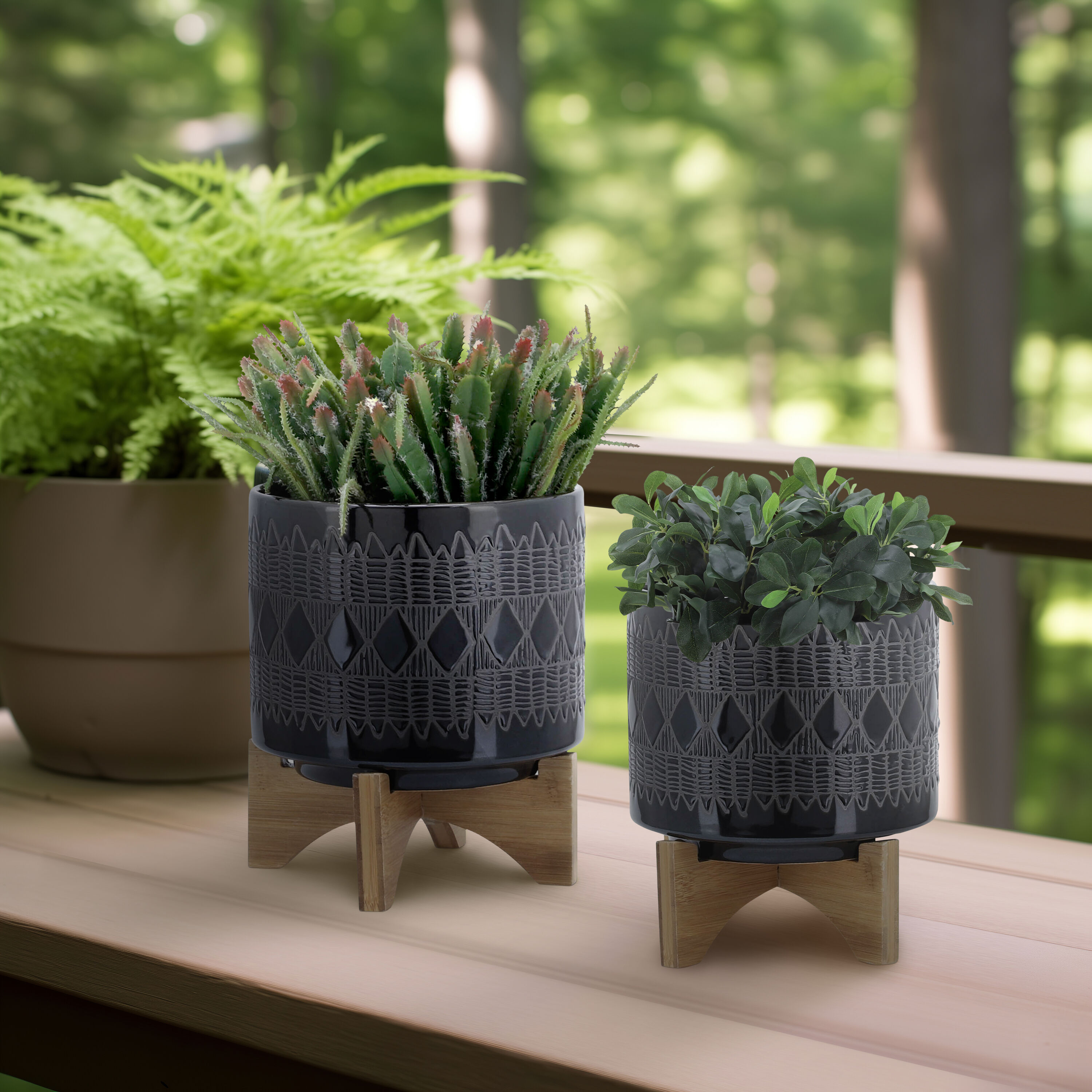 Sagebrook Home 15036-10 Round 10.0-Inches W Small Black Ceramic Indoor/Outdoor Planter