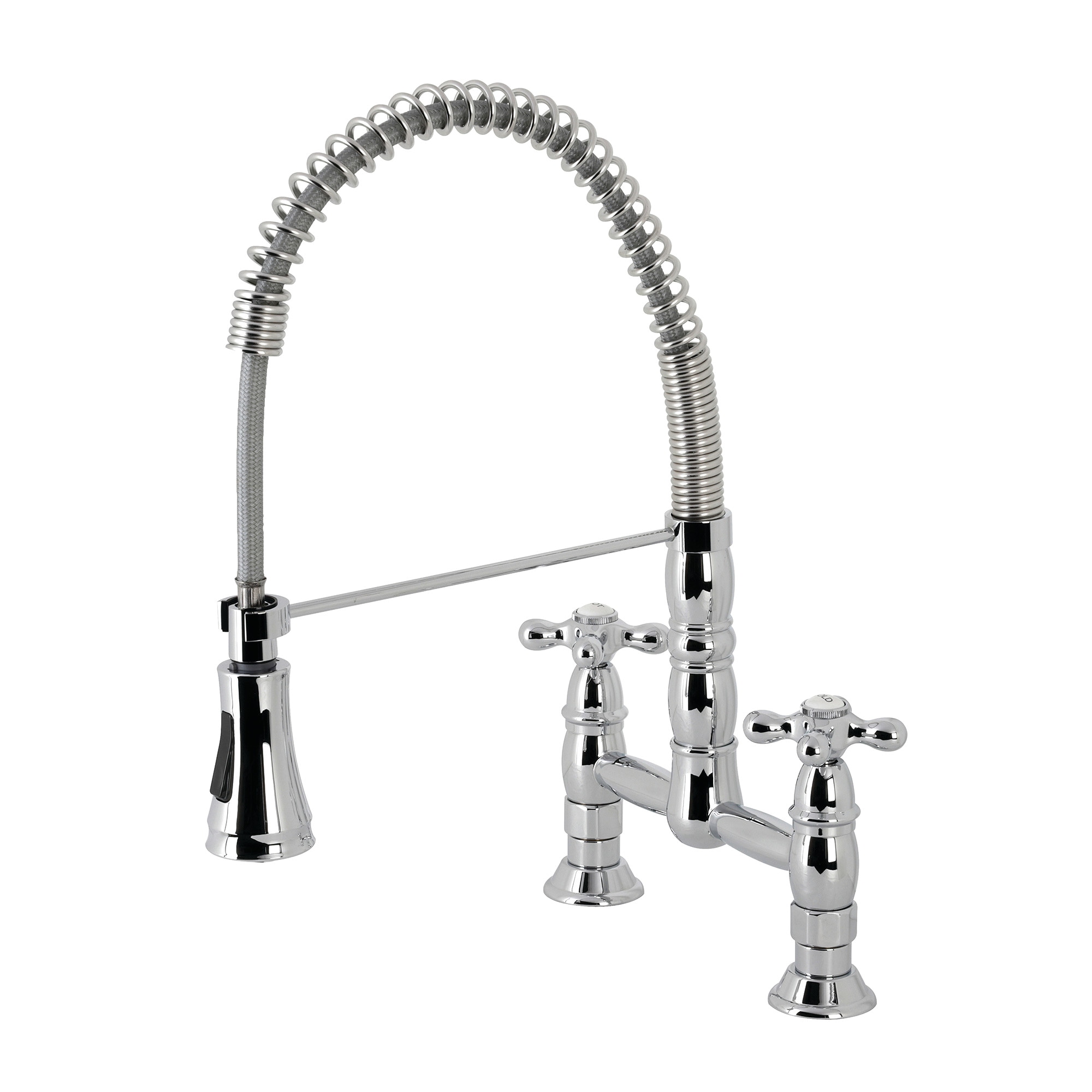 Kingston Brass WLGS1271AX Heritage Polished chrome Double Handle Deck-mount Bridge Kitchen Faucet with Sprayer