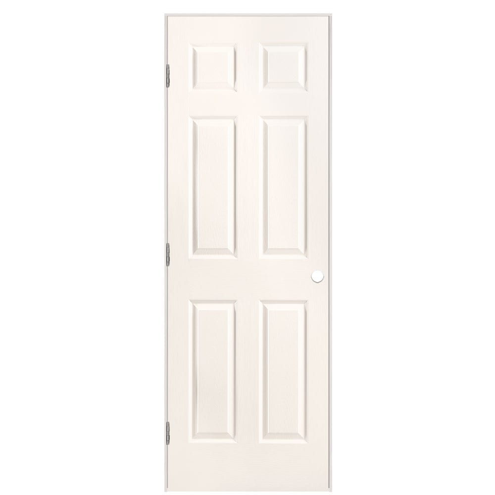 Masonite 1316890 28-in x 80-in Snowstorm Solid core 6-panel Left hand Textured Prefinished Molded composite Flat Jamb Single Prehung Interior Door