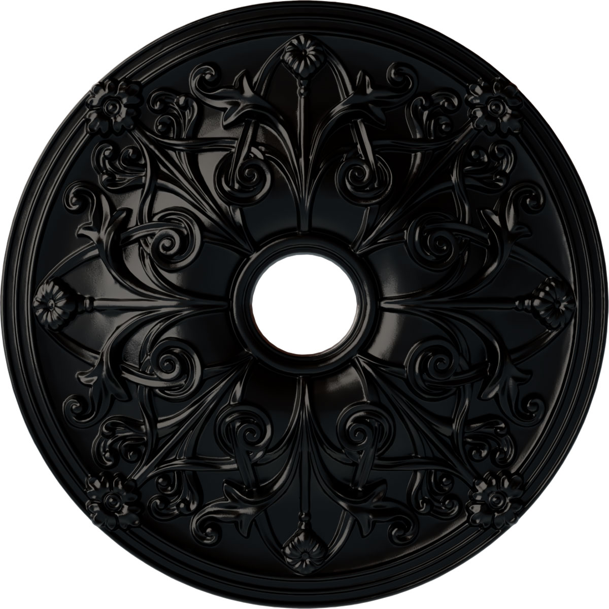 Ekena Millwork CM23JABLF Jamie 23.625-in W x 23.625-in L Painted Jet Black Polyurethane Whole Ceiling Medallion
