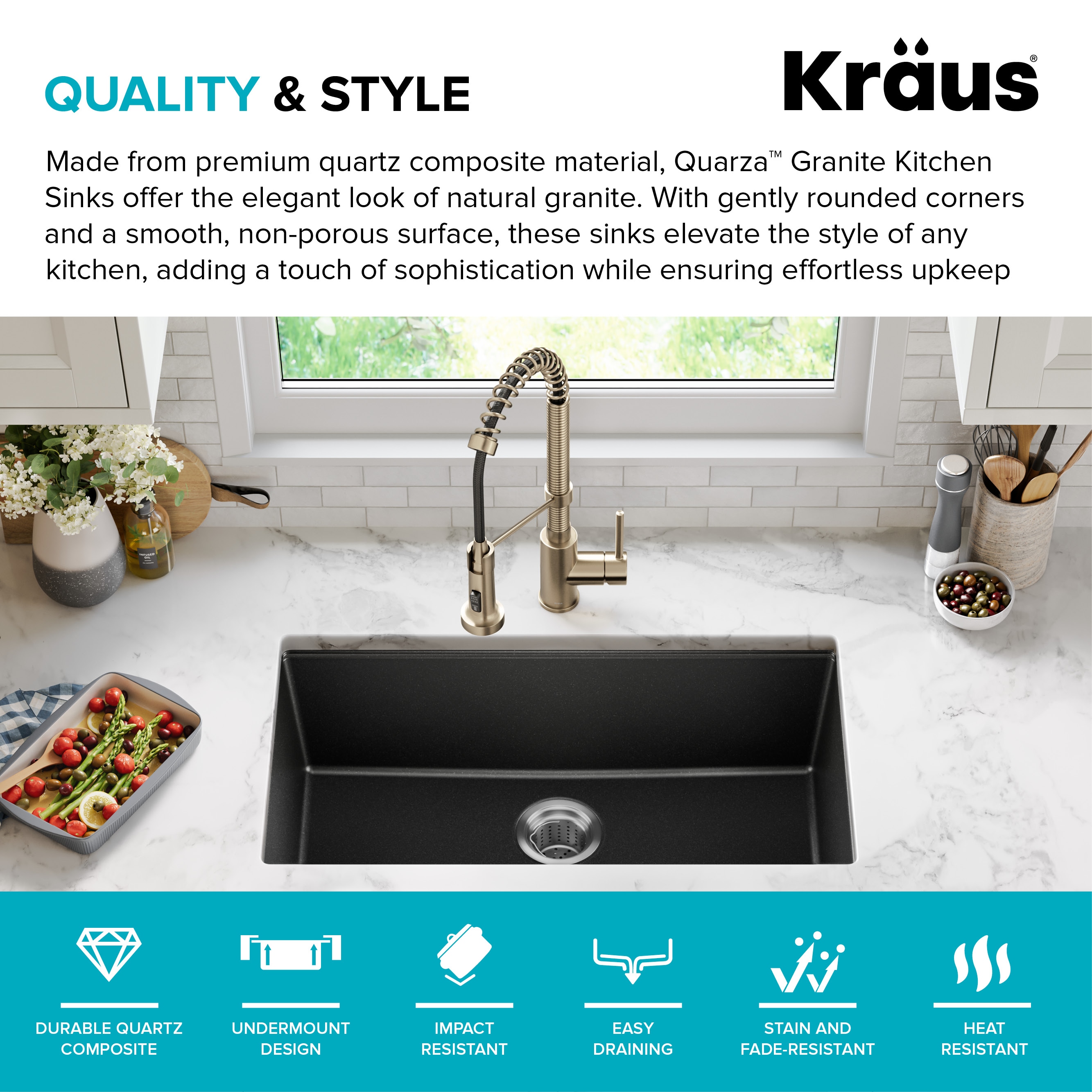 31 Inch Undermount Single Bowl Black Granite Kitchen Sink