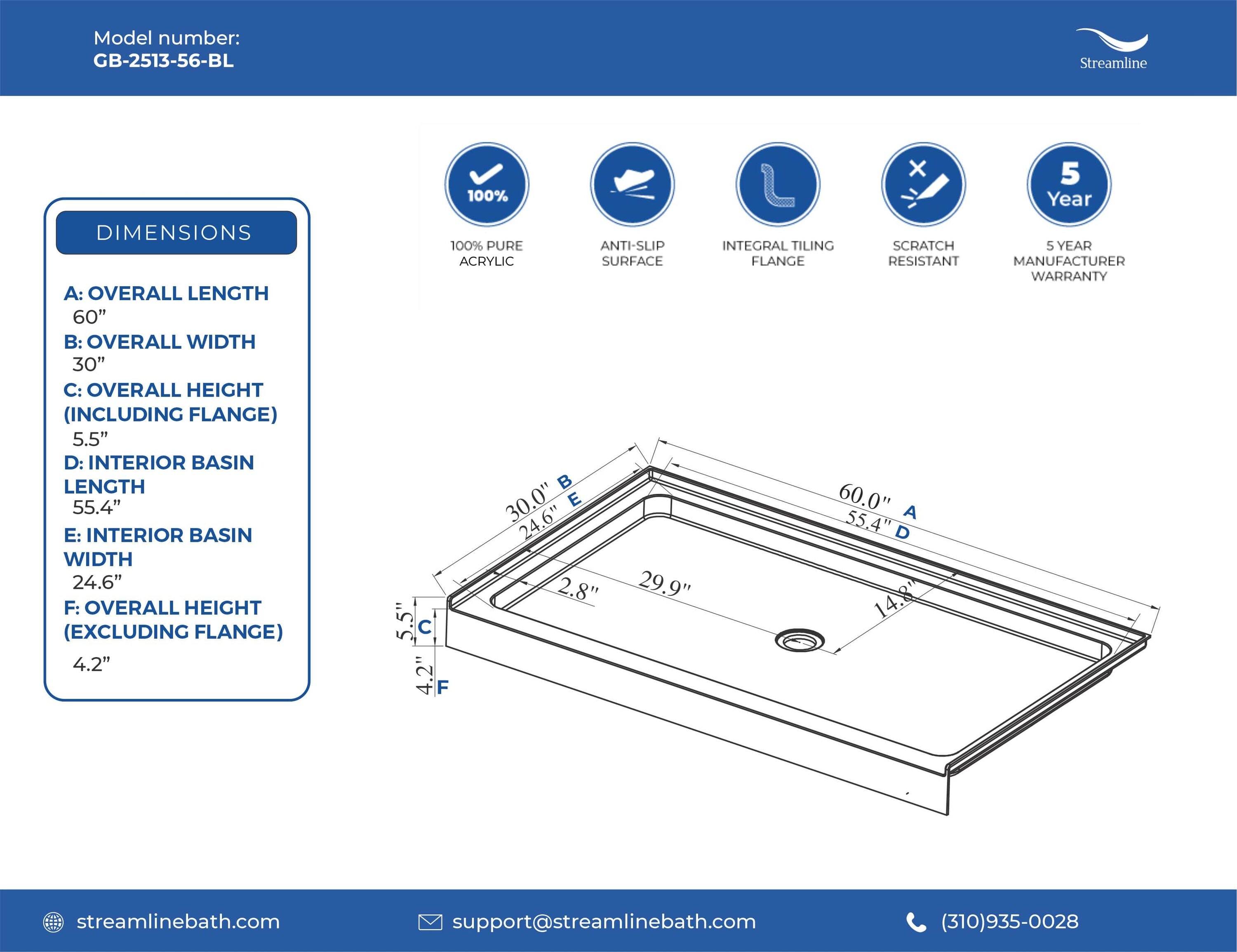 Streamline GB-2513-56-BL Shower-Floors - View #8