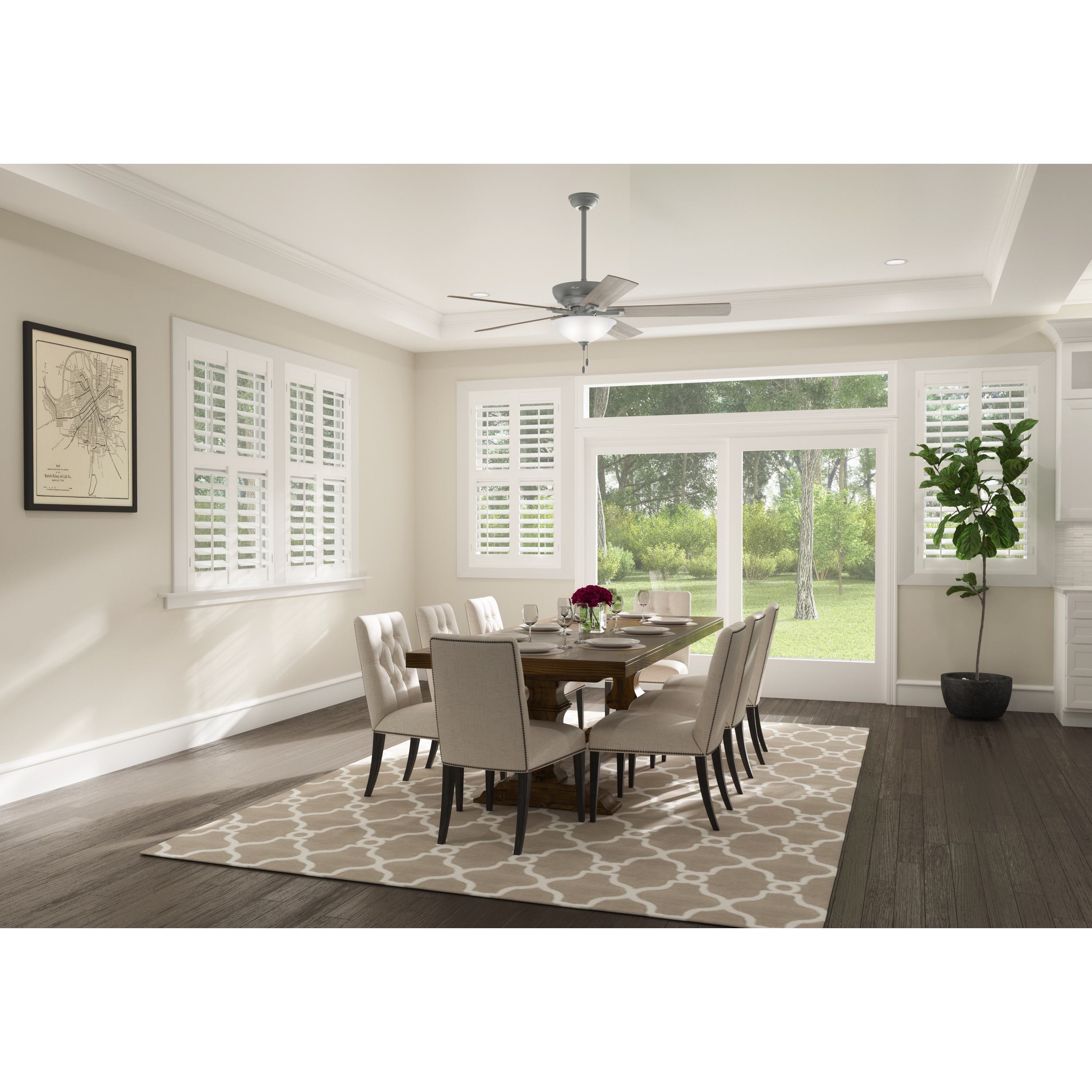 Hunter Regalia 60 In Matte Silver With Light Gray Oak Blades Integrated Led Indoor Ceiling Fan 2442