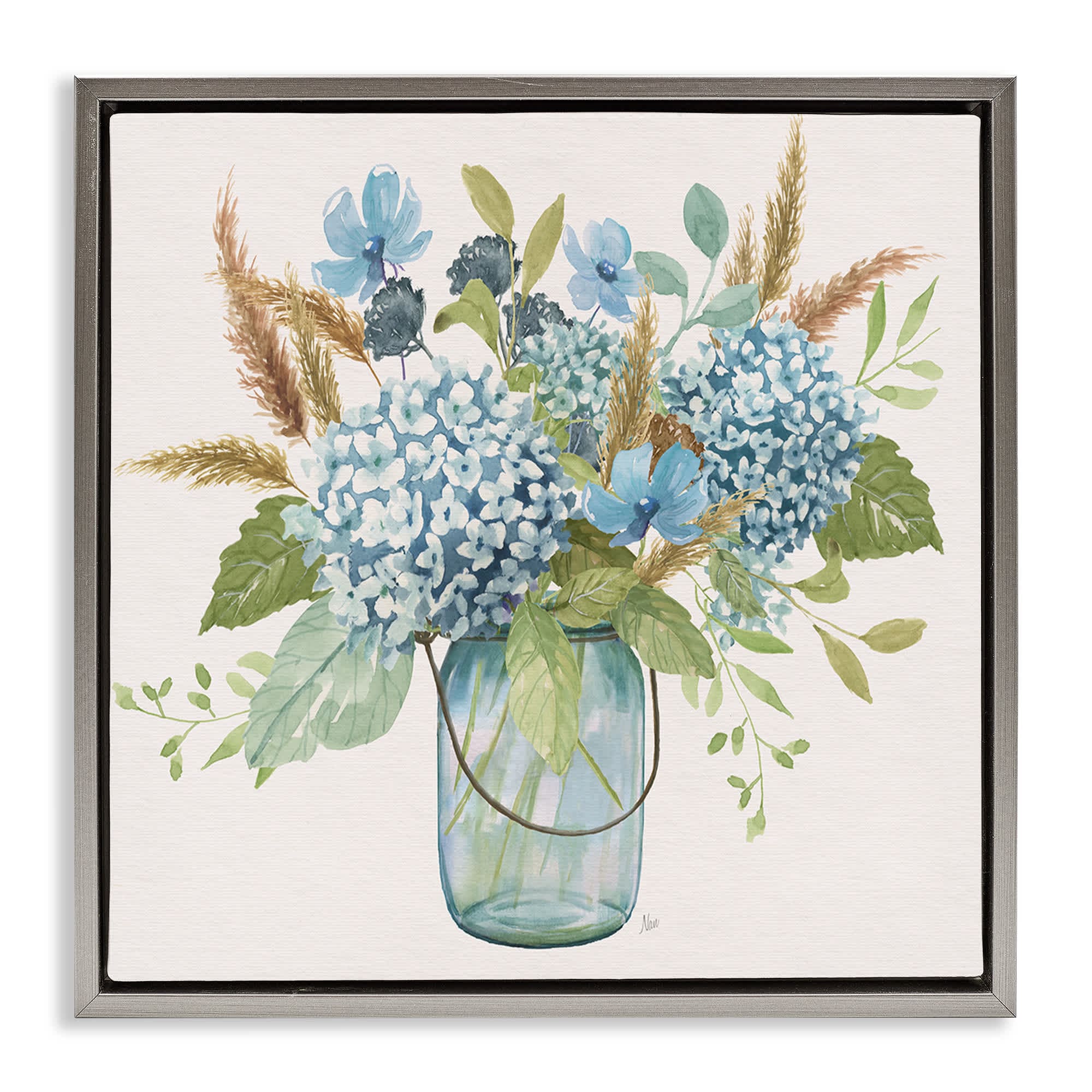 Stupell Industries BS-236-FFL-17X17 Hydrangea in Mason Jar Gray Framed Floater Canvas Wall Art By Nan 18 x 18