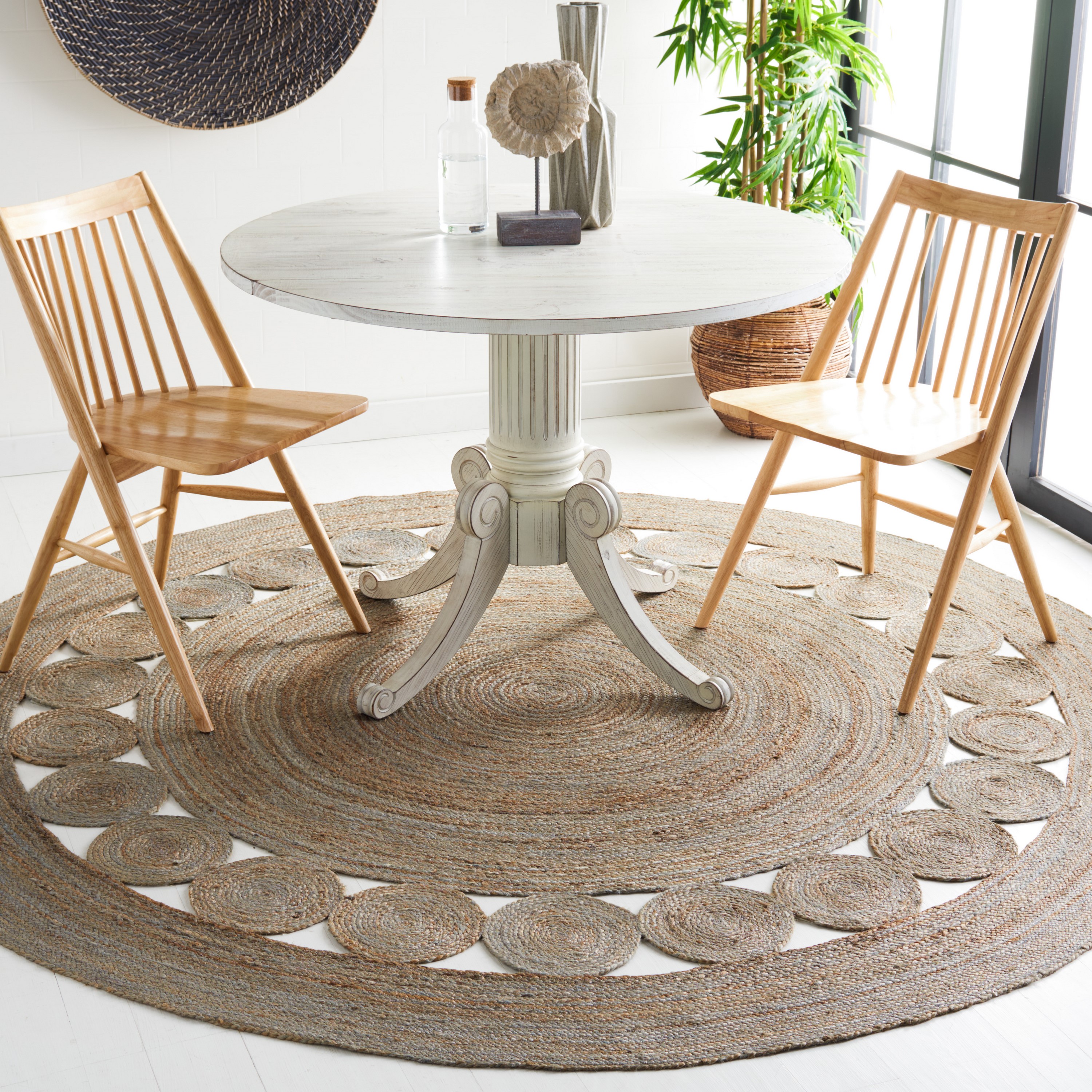 Safavieh NF364C-8R Natural Fiber Skitter 8 x 8 (ft) Jute Gray Round Indoor Abstract Farmhouse/Cottage Area rug