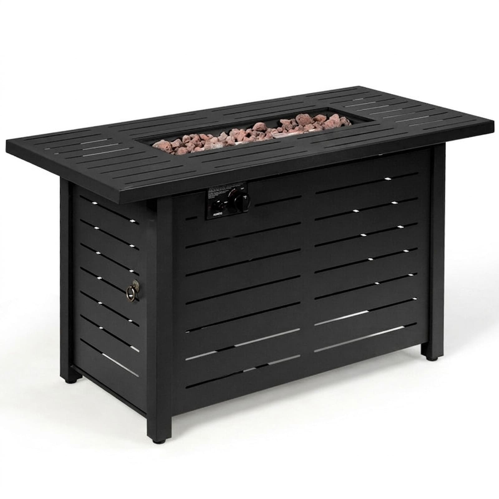 SUGIFT - 42-in 60000-BTU Rectangular Propane Fire Pit Table with Waterproof Cover Electronic Igni...